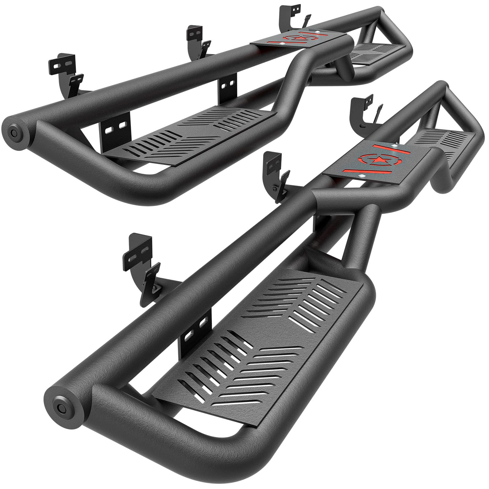 YZONA Crew Cab Running Boards Compatible for 2009-2018 Dodge Ram 1500, 2019-2024 1500 Classic, 2010-2024 Ram 2500 & 3500 CrewCab Side Steps, Bolt-on Nerf Bar, Heavy-Duty Steel Two Stairs Design