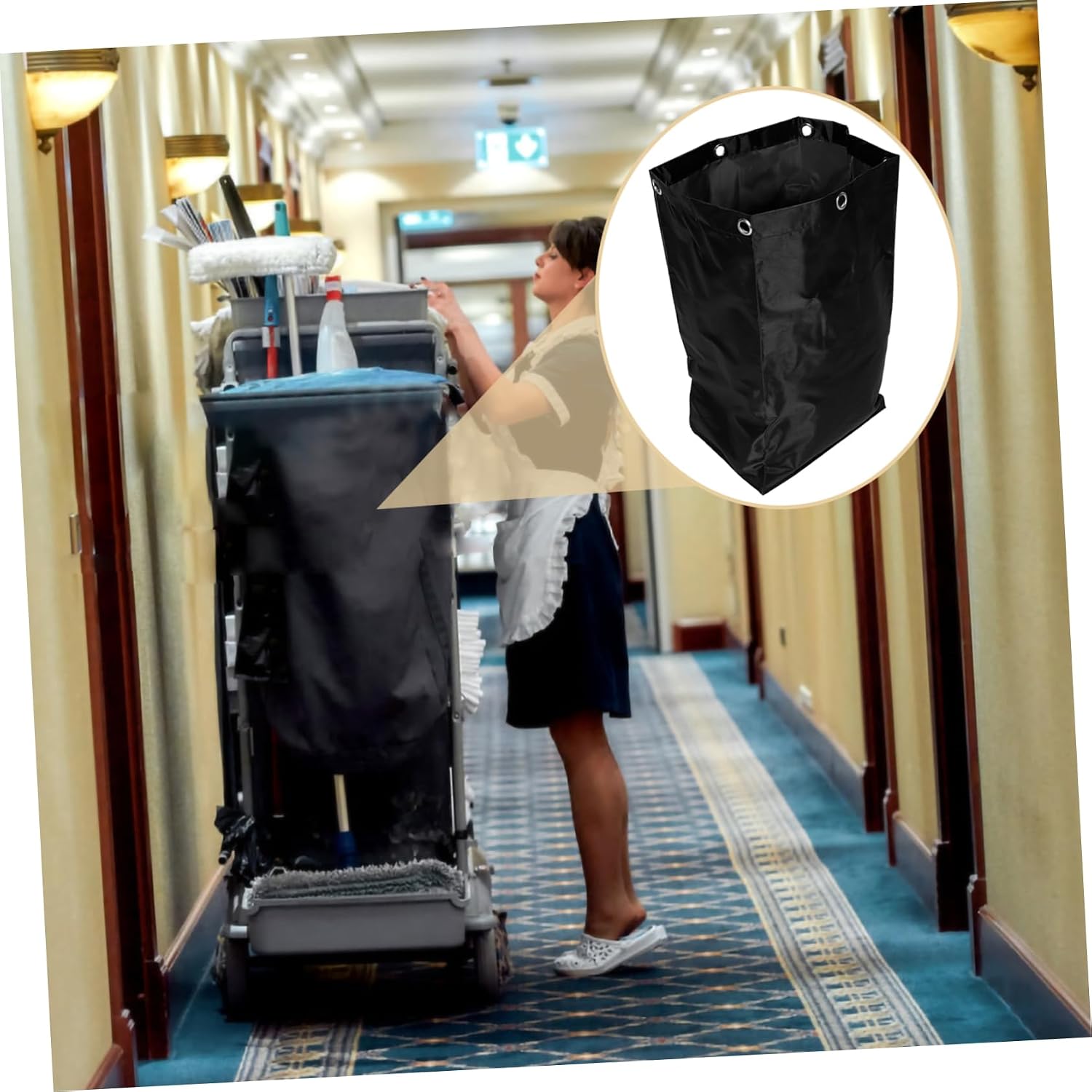 Cleaning Cart Bag Large Capacity Janitorial Canvas Bag for Housekeeping Design Reinforced Seams for Commercial Cleaning Trolleys and Easy Attachment