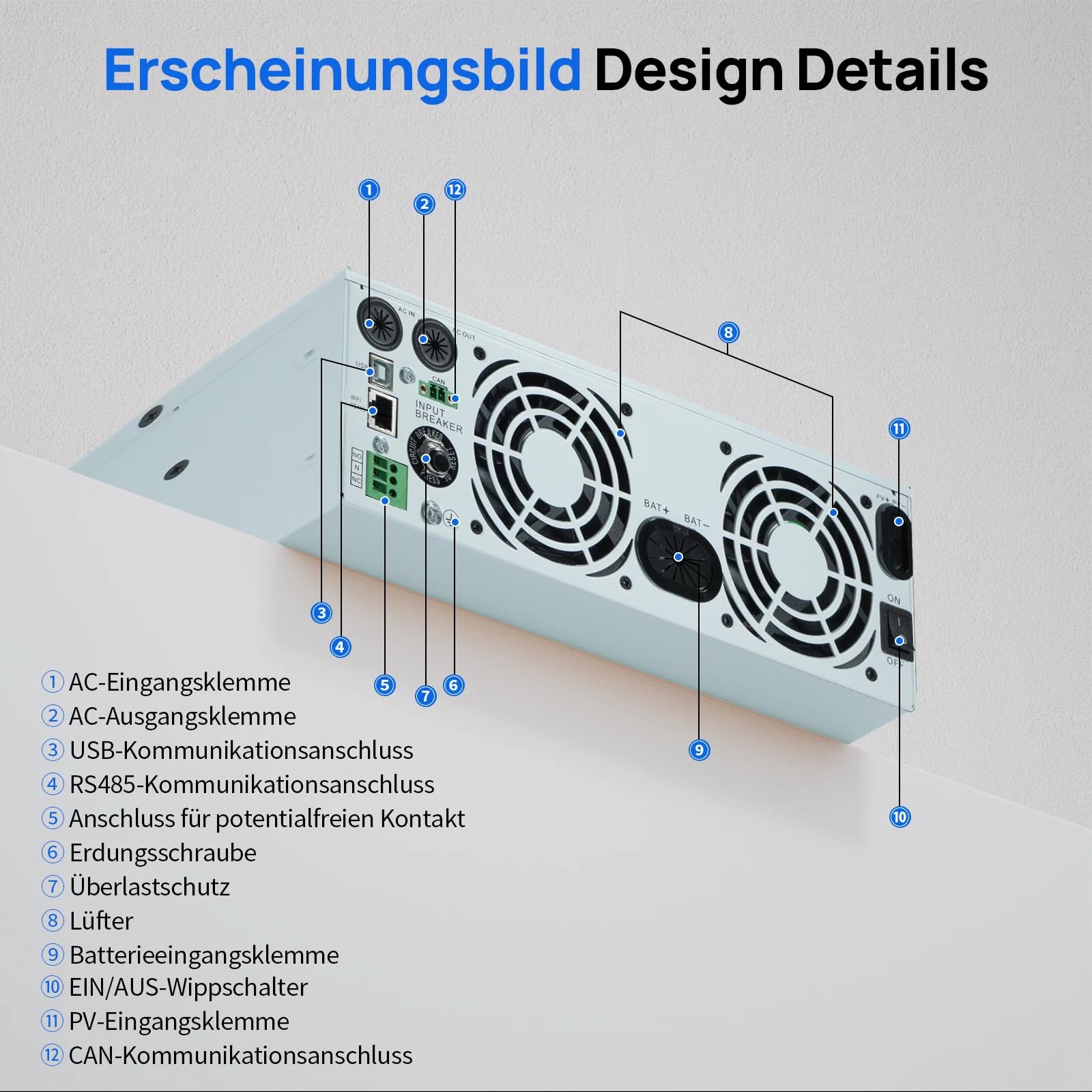 ECO-WORTHY 48V 3000W Hybrid Wechselrichter Reiner Sinus+ MPPT 60A DC zu 220V/230V AC Solarladeregler für Netzunabhängiger Wohnmobil Haushalt komplett Solaranlage