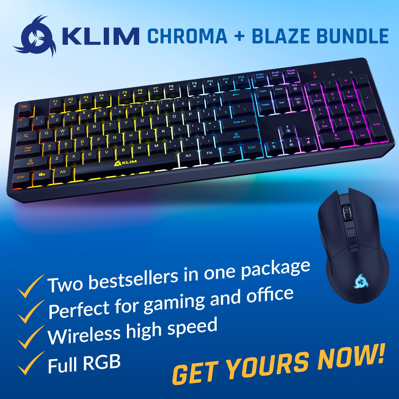 Amazon.com: KLIM Chroma Wireless Keyboard and Mouse – RGB Backlit