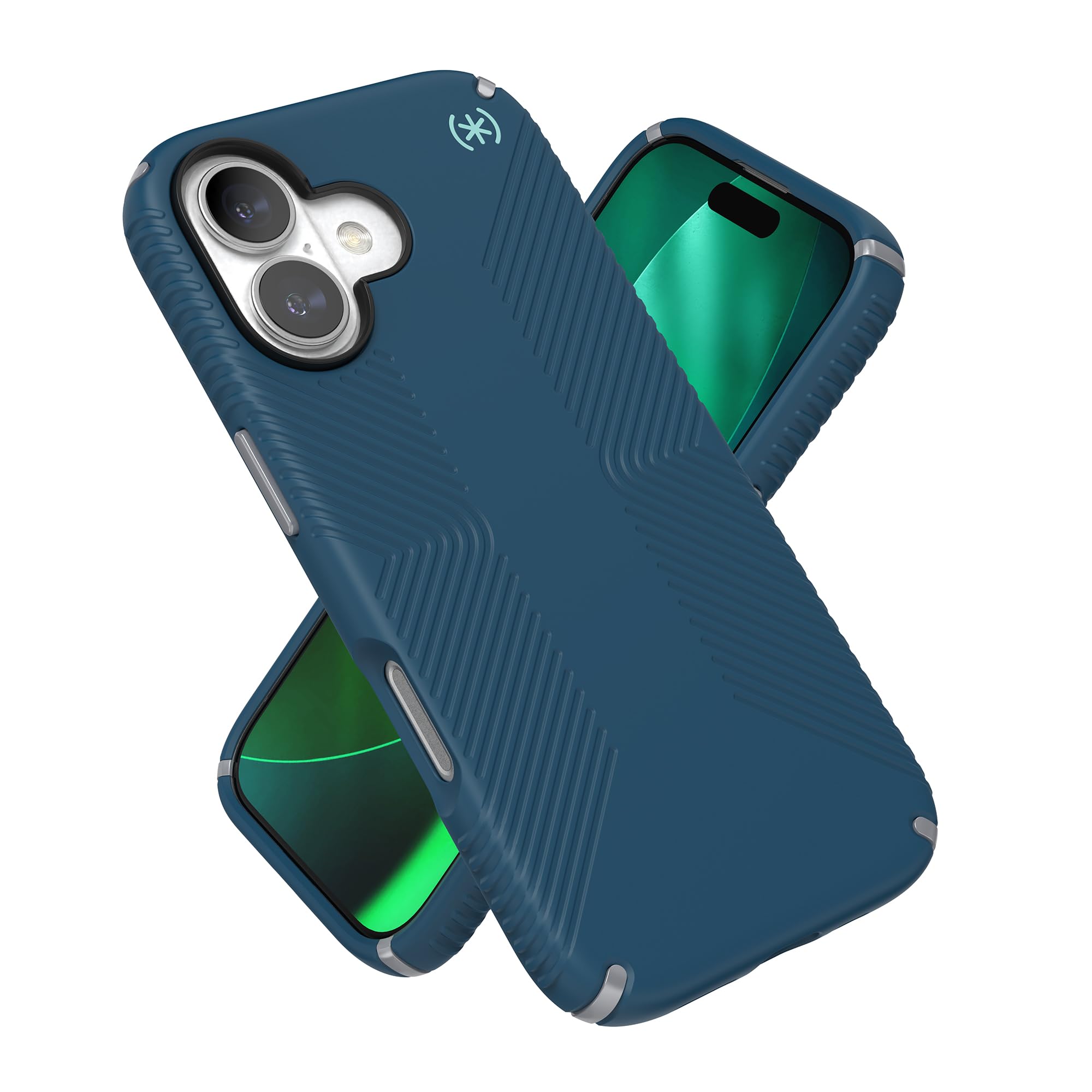 Speck PRESIDIO2 Grip Case for iPhone 17, MagSafe-Compatible, Slim Protective Case, DEEP SEA/Silver Metallic/Spell Blue