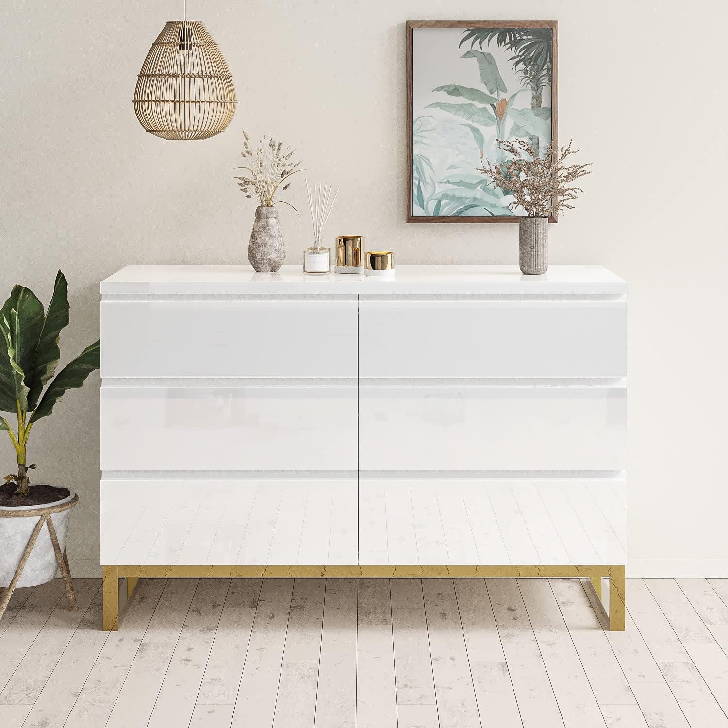 Alina Wide White High Gloss Chest of 6 Drawers with Legs Amazon.co.uk Home & Kitchen