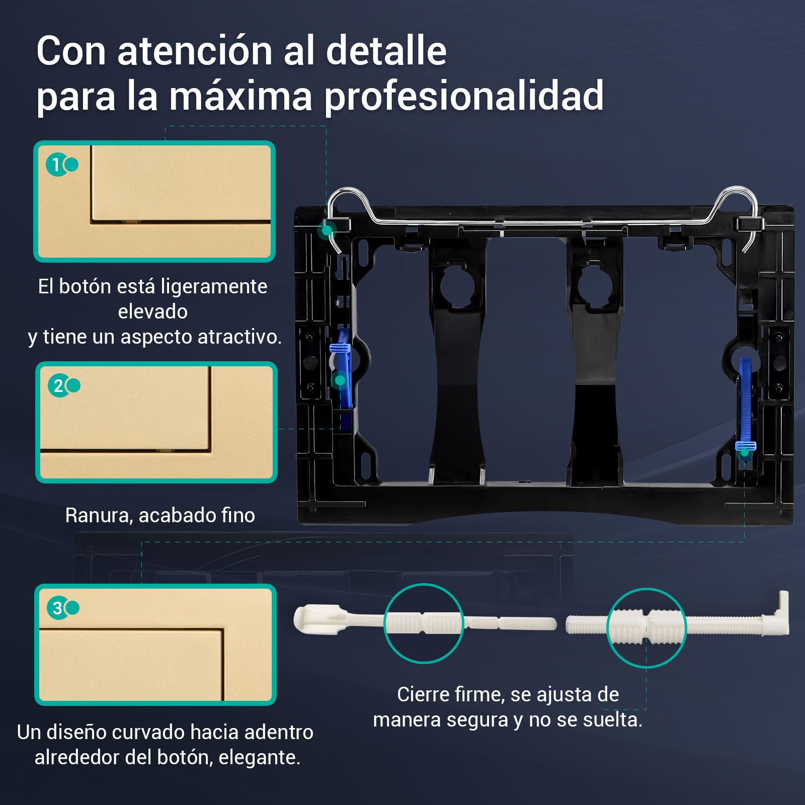 Empyreal placa actuador reemplazo panel frontal de cisterna de inodoro, con juego de varillas de descarga y marco de fijación, para Geberit Sigma 01,20,30, descarga doble(Oro Mate)