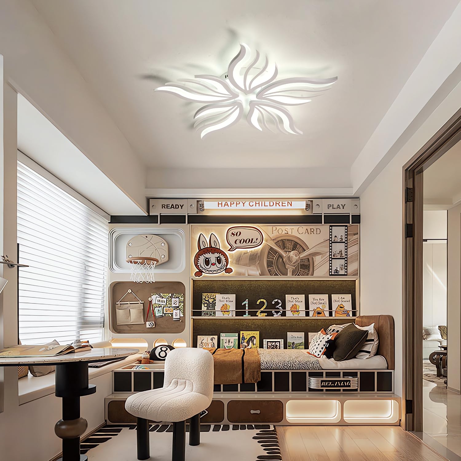 Blume Deckenlampe Dimmbar LED Deckenleuchte Fernbedienunggroße Wohnzimmer Deckenleuchten Kreative Modern Energiesparlampe für Esszimmer Decke Licht Küche Deckenbeleuchtung (Weiß, 5 Köpfe Ø75cm)
