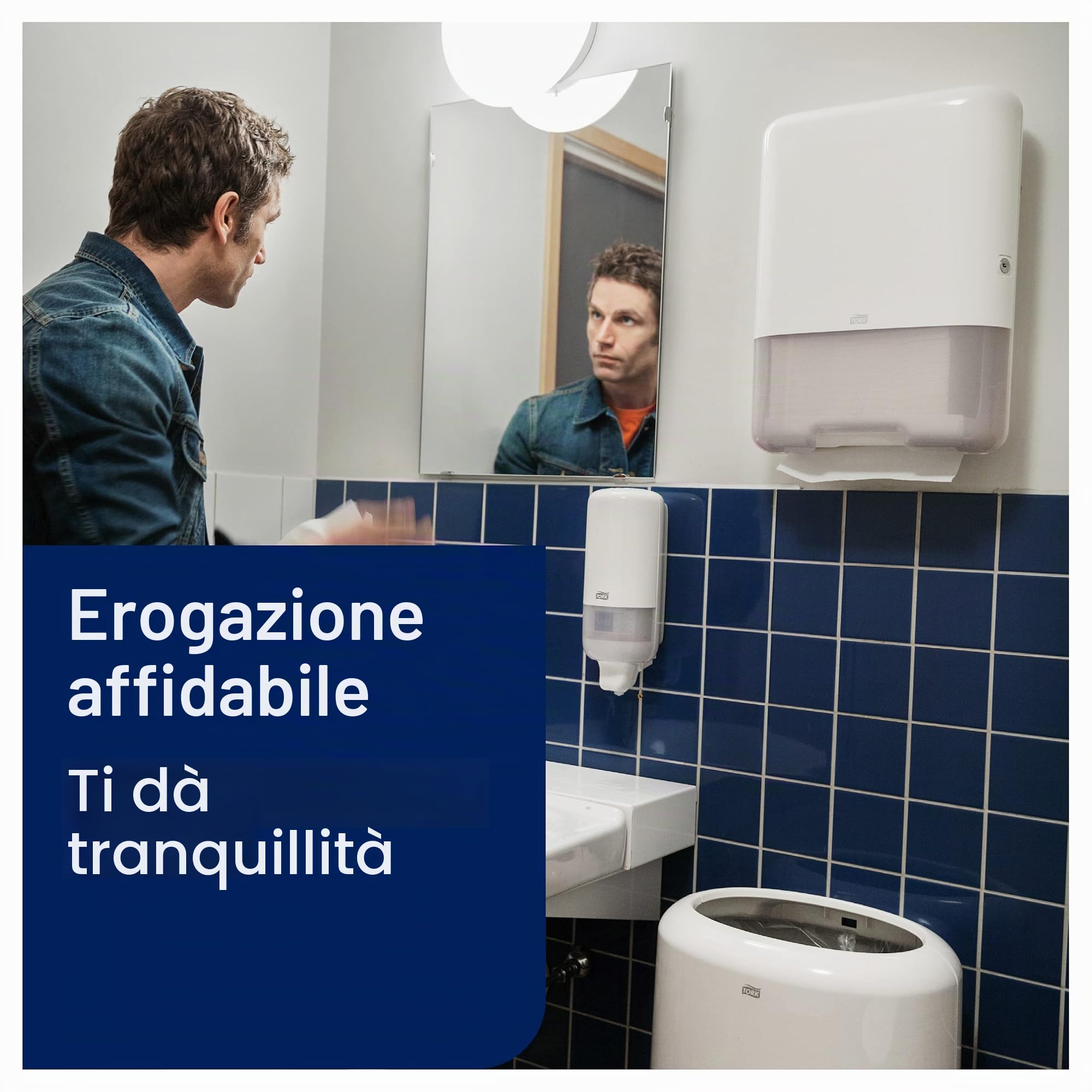Tork Mini Asciugamani a Piegatura Singola Starter Pack 953101, Image Design- Distributore di carta H3 Singlefold/C-fold con Elevation Design+Ricarica asciugamani (250 fogli)-Sottile, igienico, bianco