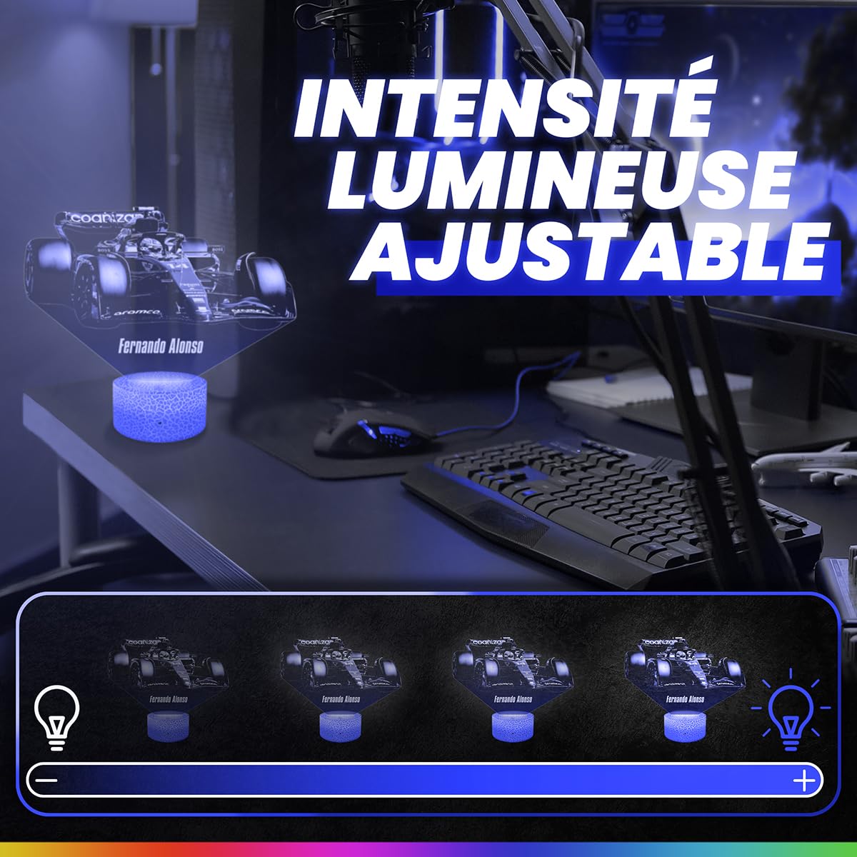 Lampephoto.fr - Fernando Alonso Neues F1-Team 3D Lampe, Touch Nachtlicht, Formel-1-Rennwagen Geschenkidee, Fernando Alonso Neues Team Erwachsenen-Nachtlicht Deko-Zimmer originelle Geschenkidee, 3D Led
