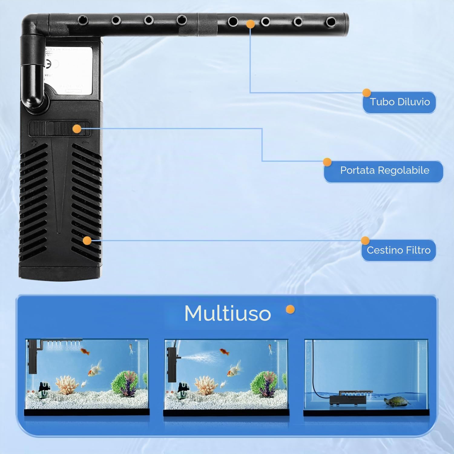 Nobleza - Filtro per Acquario 5W, 230L/H Filtro Interno per Acquario Silenzioso e Potente, Adatto per Acquario 20 a 50 Litri