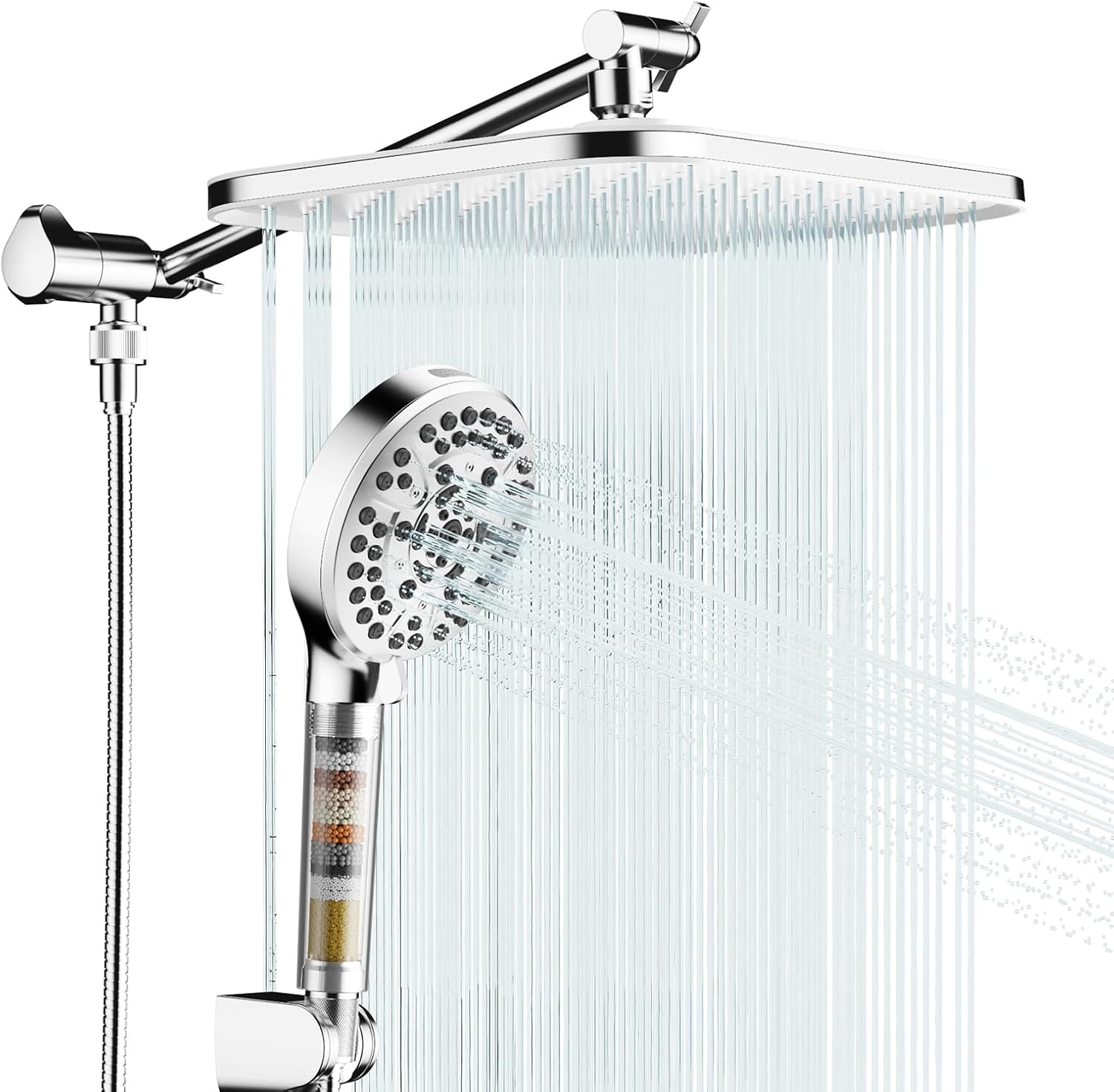 JOMOO Handheld Shower Head Combo, 12 Inch Rain Shower Head, Dual Showerhead Set with Filtered Handheld, Power Wash Mode, 10 Spray Settings, 3-Way Diverter, High Pressure for Bathroom, Chrome