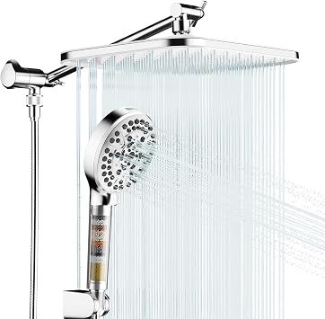 JOMOO Handheld Shower Head Combo, 12 Inch Rain Shower Head, Dual Showerhead Set with Filtered Handheld, Power Wash Mode, 10 Spray Settings, 3-Way Diverter, High Pressure for Bathroom, Chrome