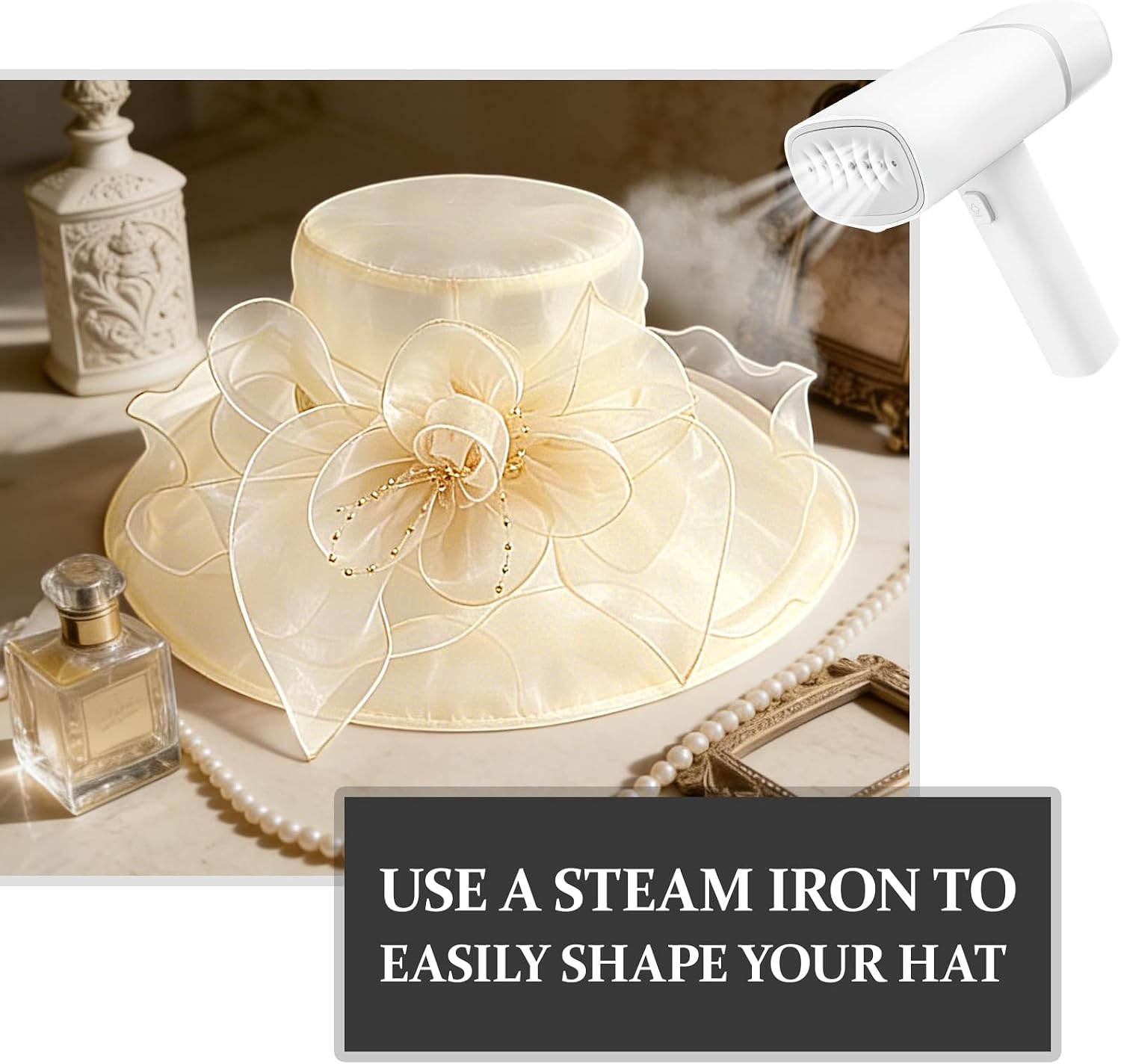 DRESHOW Women Organza Hat Church Cap Hats Clearance Kentucky Derby Cocktail Tea Party Wedding Flower Hat with Wide Brim