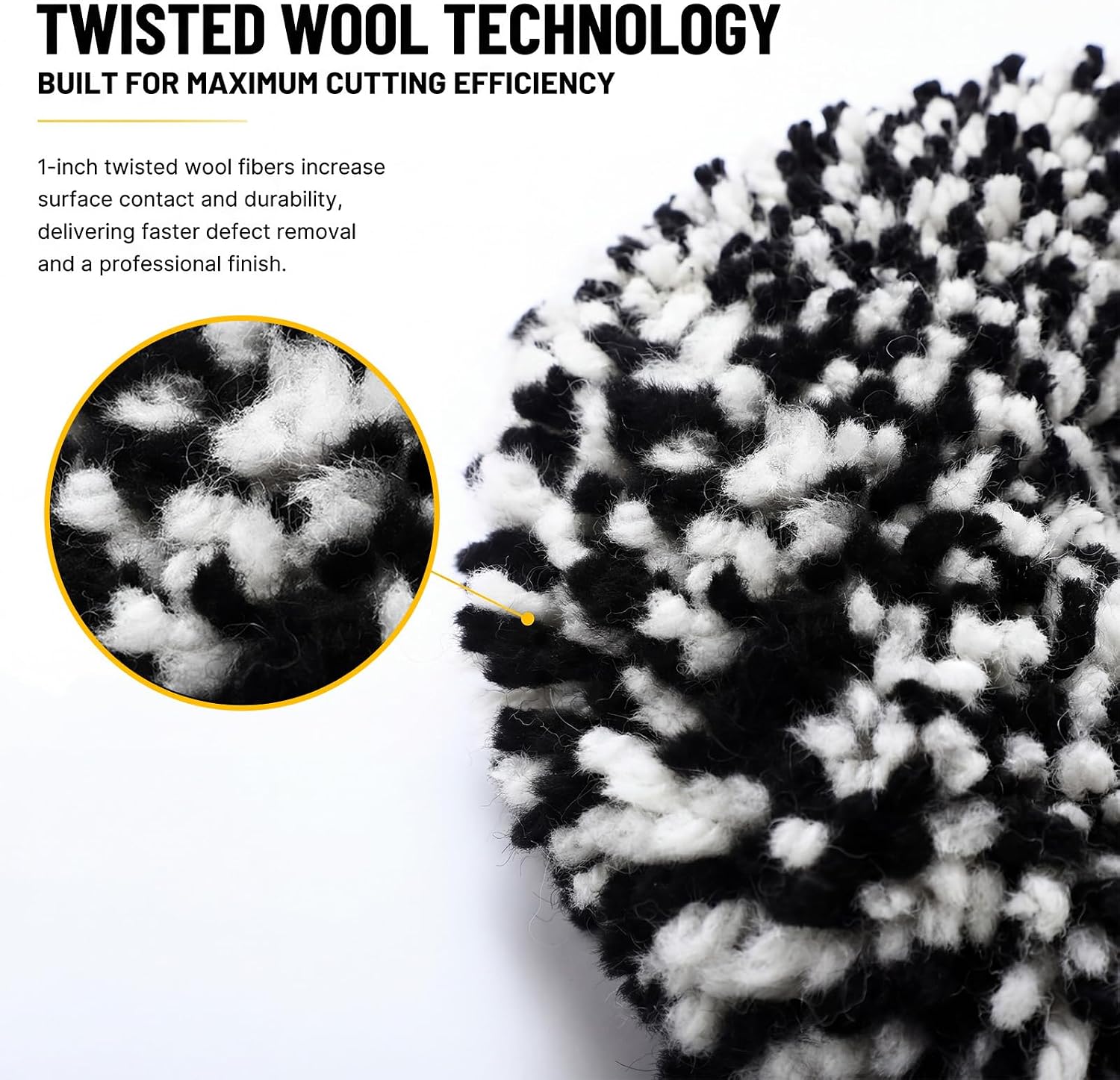 7 Inch Twisted Wool Buffing Pad for Rotary Polisher, Heavy Cutting Polishing Pad for Car Detailing, Fast Oxidation & Scratch Removal, Low Heat Wool Polishing Pads