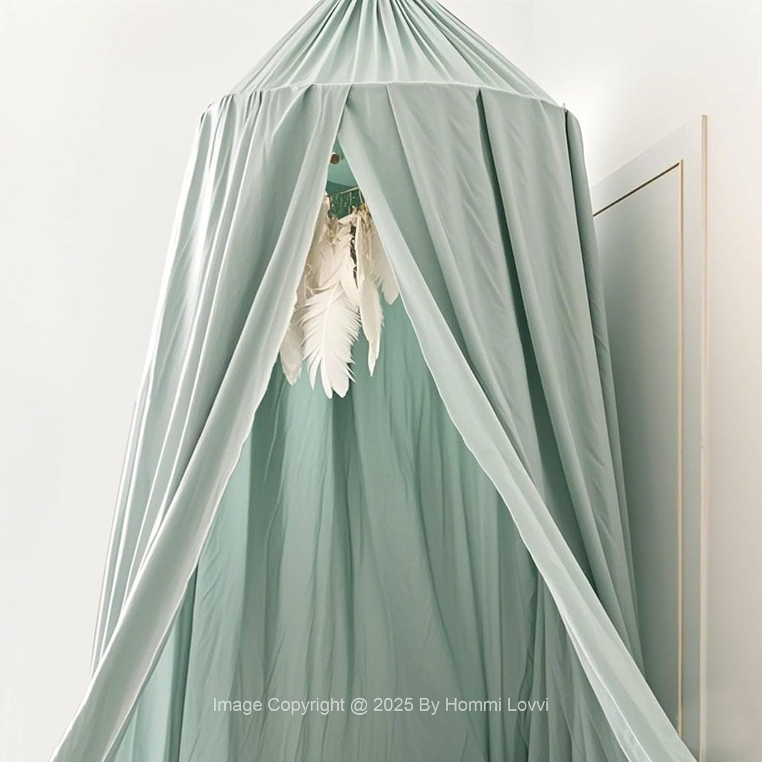 Green Bed Canopy for Girls with Light, Princess Canopy Curtains for Twin Full Queen Size Kids Bed, Canopy for Girls Bed Room Decor, Hanging Castle Ceiling Tent