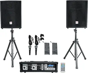 Rockville RPG2X10 V2 10-inch Portable PA System with Bluetooth, Mixer, Microphones, and Stands