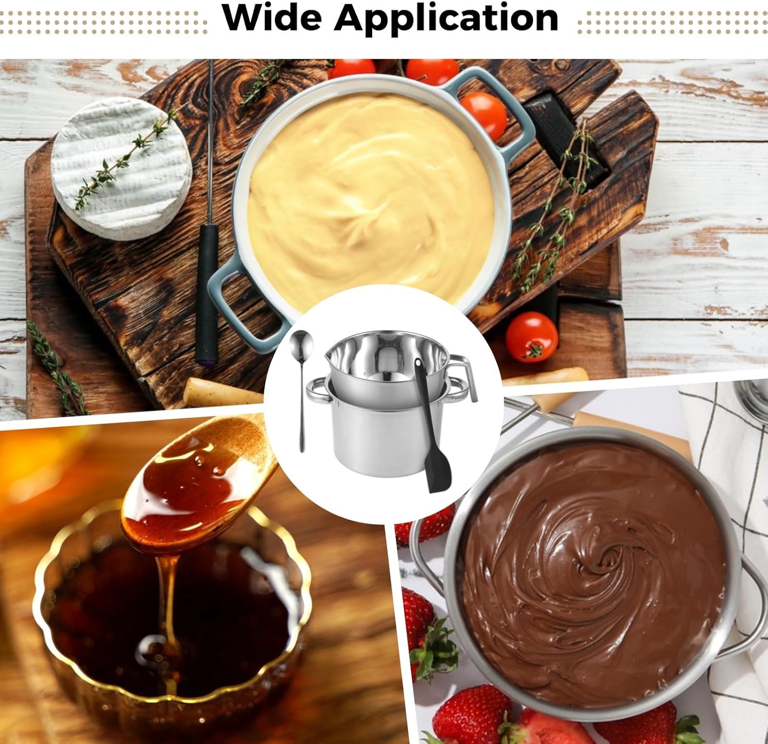 Kitchen Boiler Pot Silicone Spatula, 2.0 Qt Chocolate Melting Bowl with Scale & Handle, Stainless Steel Double Boiler Pot Set