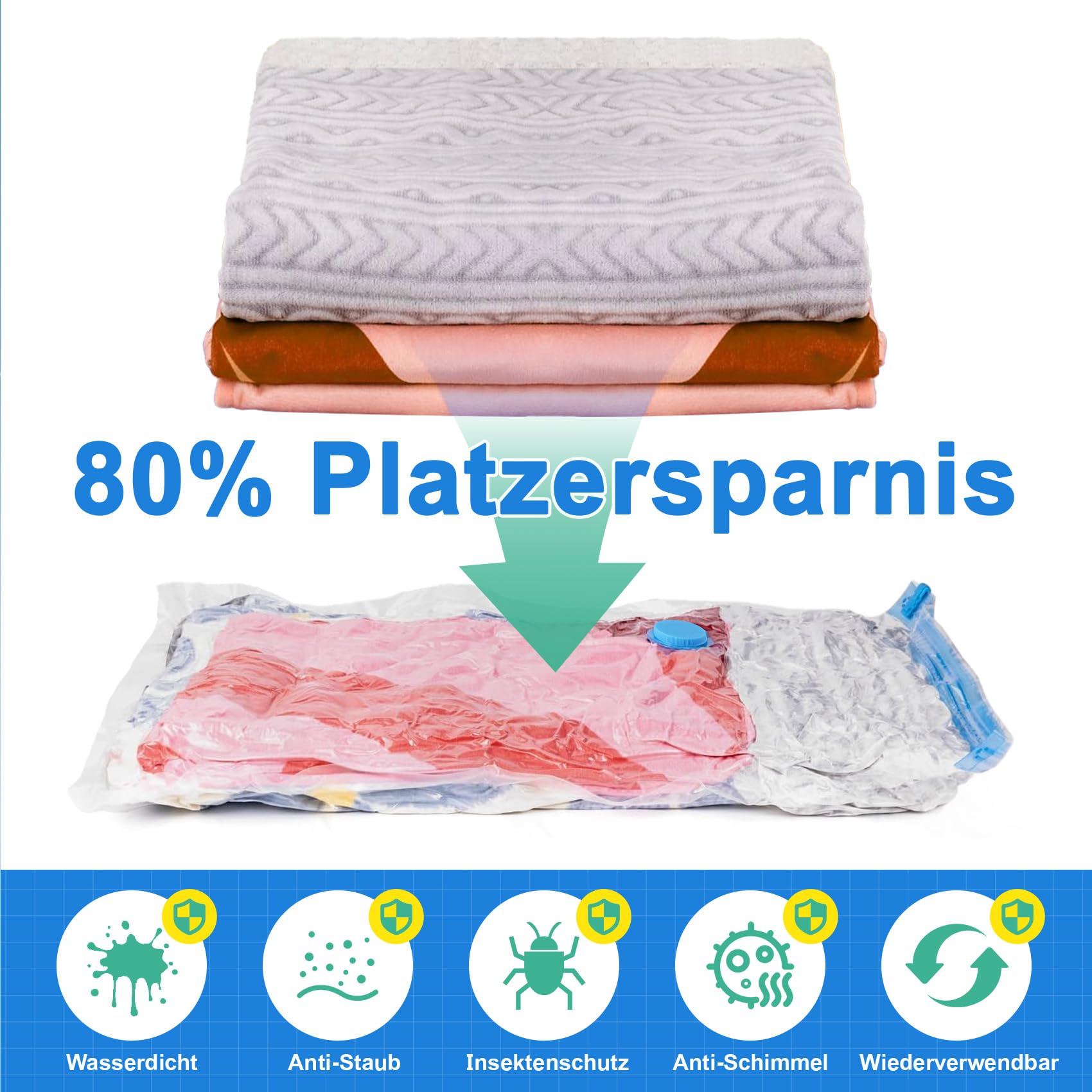 10 Stück Vakuumbeutel Für Kleidung, In 5 Größen Dicht Vacuum Bags