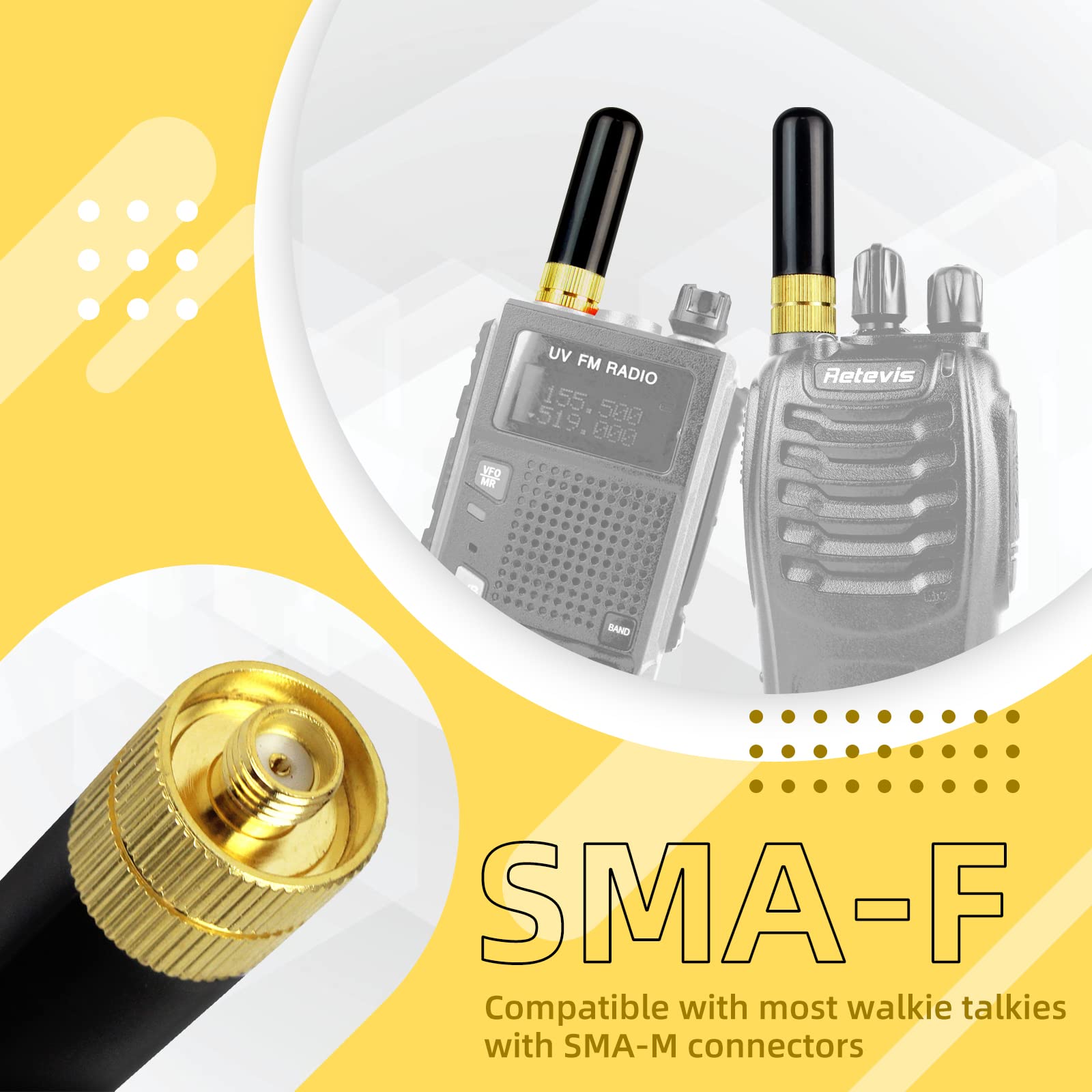 Retevis RT805S Walkie Talkie Antenna Corta SMA-F Doppia Banda UHF VHF Compatibile con Baofeng UV-5R BF-888S