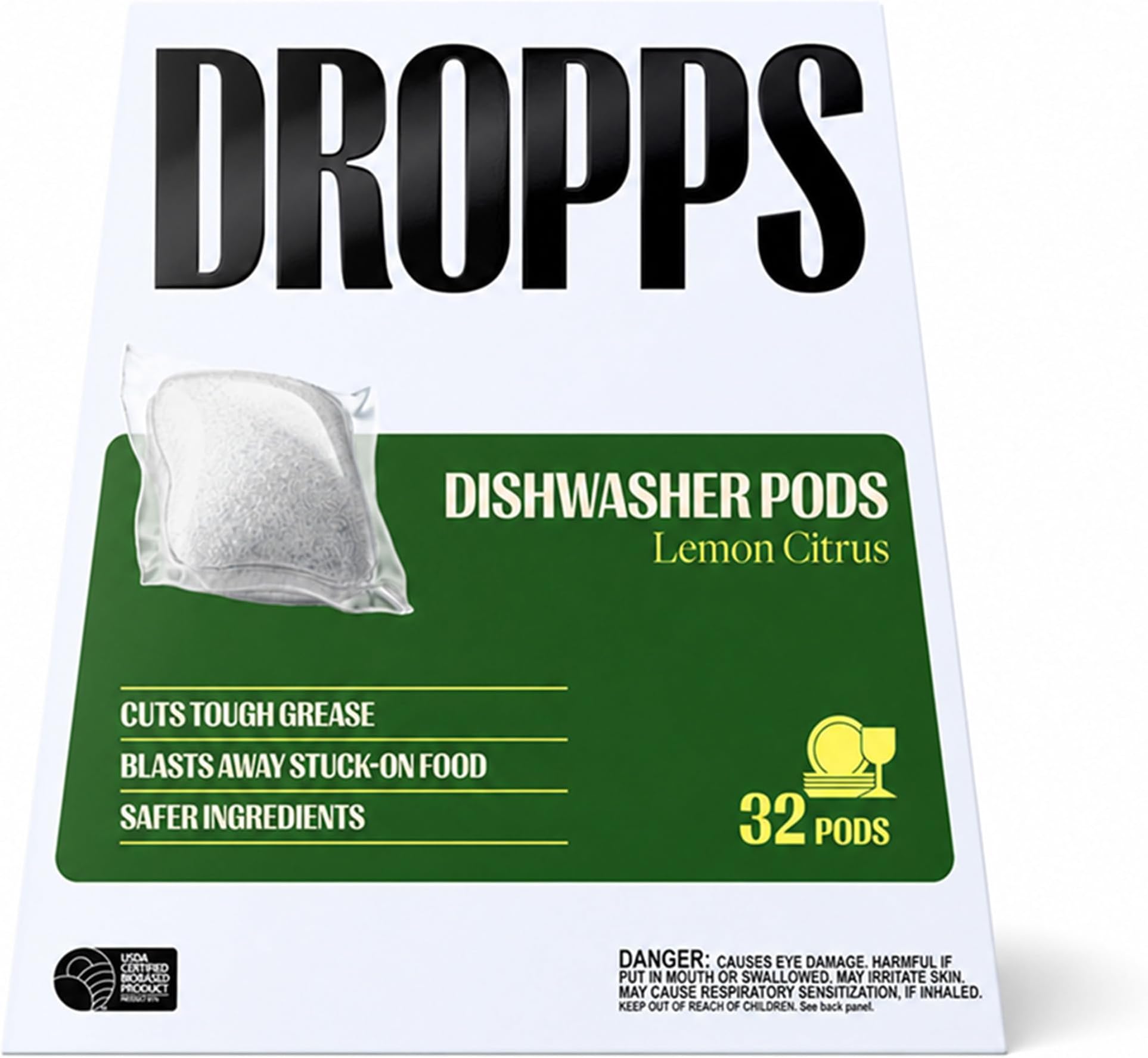 UltraWash Dishwasher Detergent Pods, Lemon Citrus (32 Ct) - Cuts Grease & Stuck-On Food | Sparkling Dishes & Glasses | Residue-Free | Clean Ingredients | No Pre-Rinse | Plastic Free Packaging