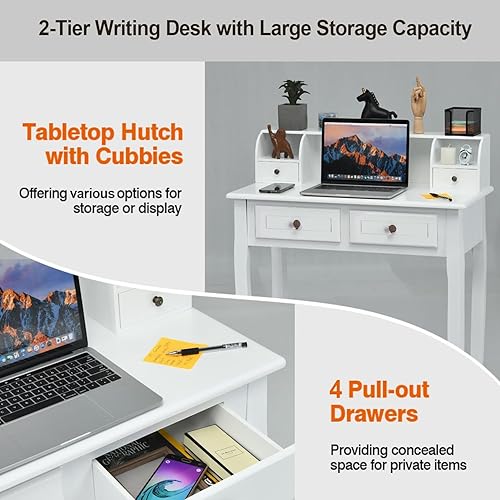 Miniatura 5 de DMAITH Escritorio pequeño blanco con gabinete, escritorio de oficina en casa de 32 pulgadas con cajones, escritorio compacto para computadora, mesa