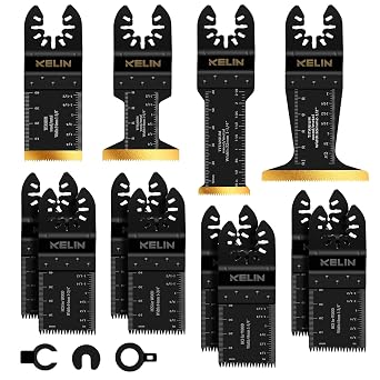 KELIN Multitool Saw Blades 12 Pieces Multimaster Saw Blades with Titanium Coating Japanese Tooth Multifunctional Tool Accessories Compatible with Fein Dewalt Makita Parkside Ryobi Milwaukee
