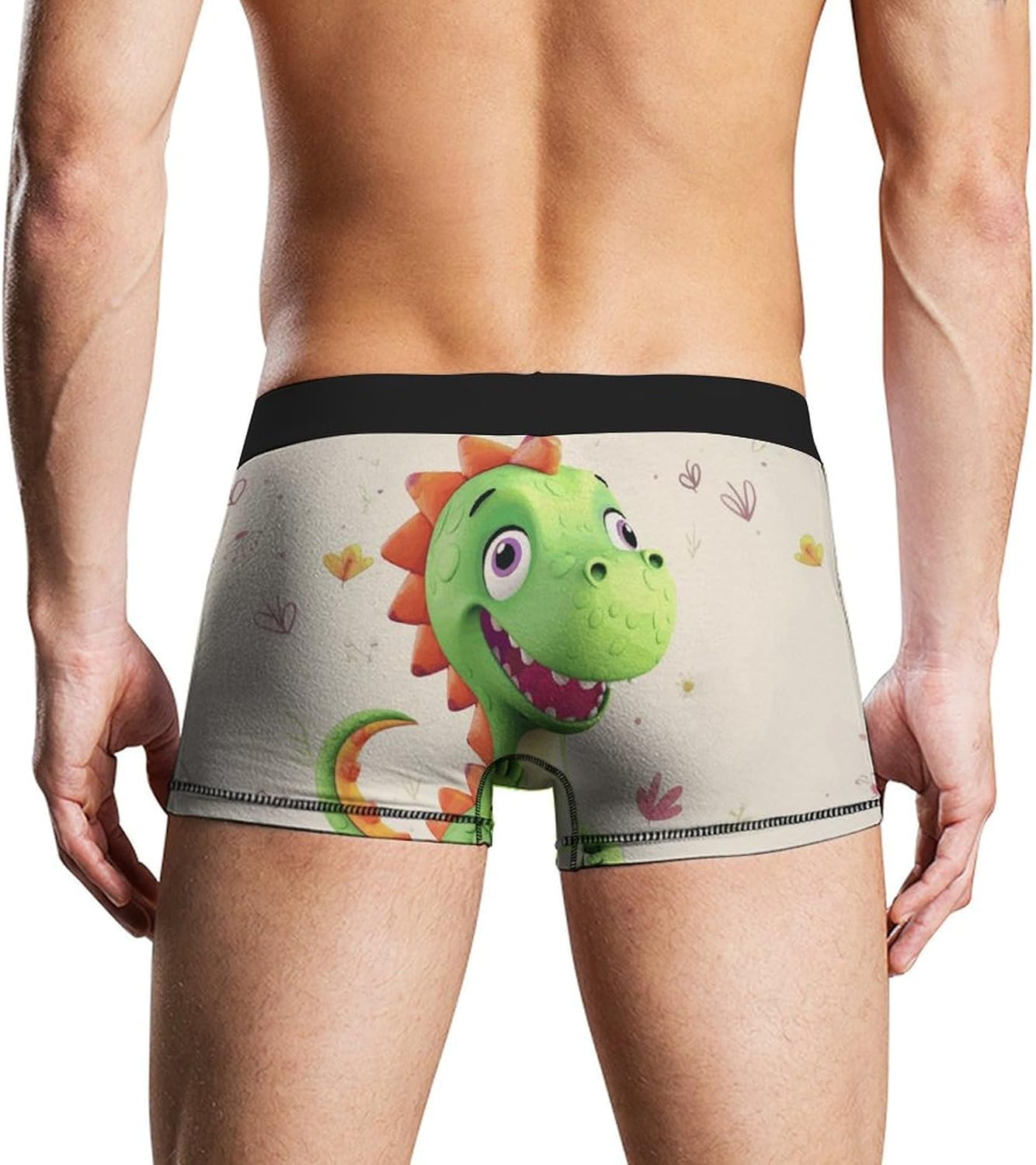 Cute Dinosaur Mens Boxer Briefs Short Breathable Underwear Trunks Soft Moisture-Wicking Boxer Shorts Novelty Underpants XL White