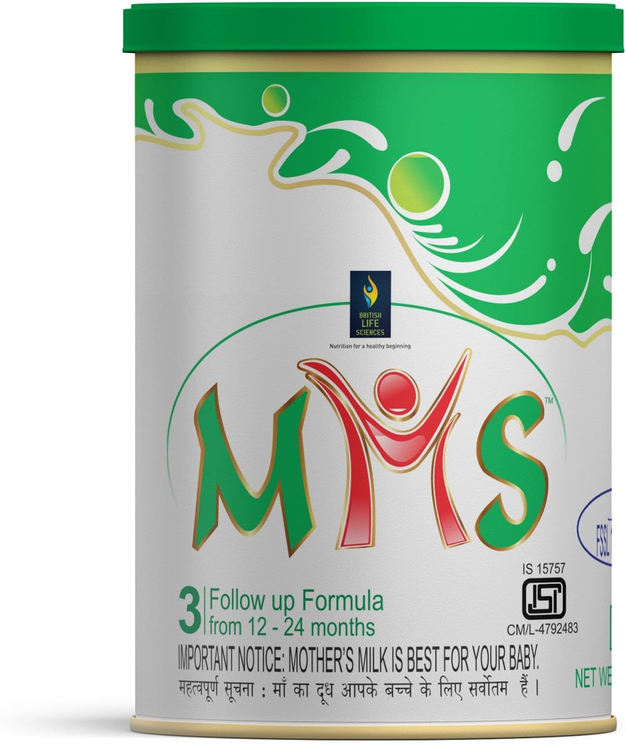 British Life Sciences MMS Stage 3 Infant Milk Powder|Follow-up Formula for 12 Months & above|Easy on Stomach|26 Essential vitamins & minerals|Wholesome Baby Food|No added sugar|400g