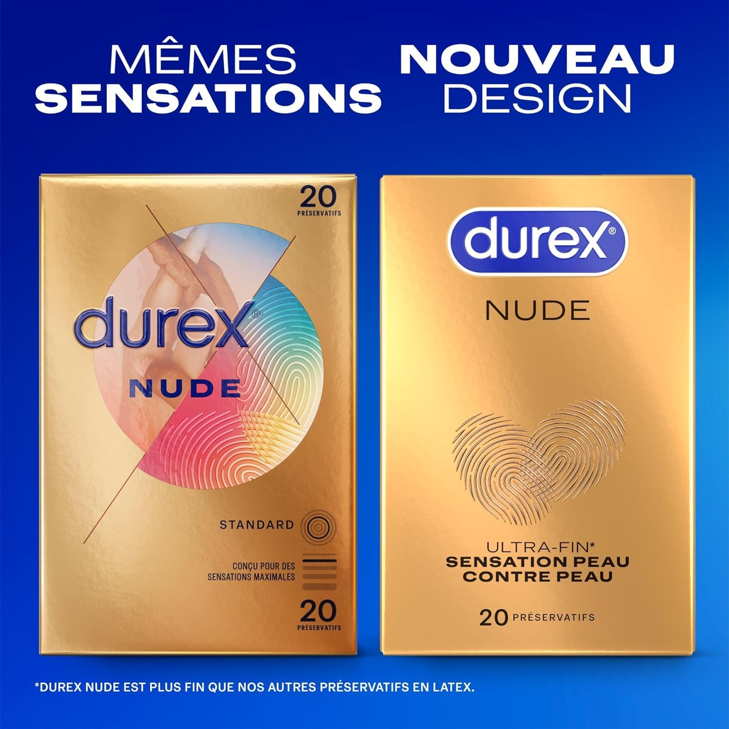 DUREX Nude - 40 Préservatifs pour Homme - Ultra Fins - Taille Standard (2x20)