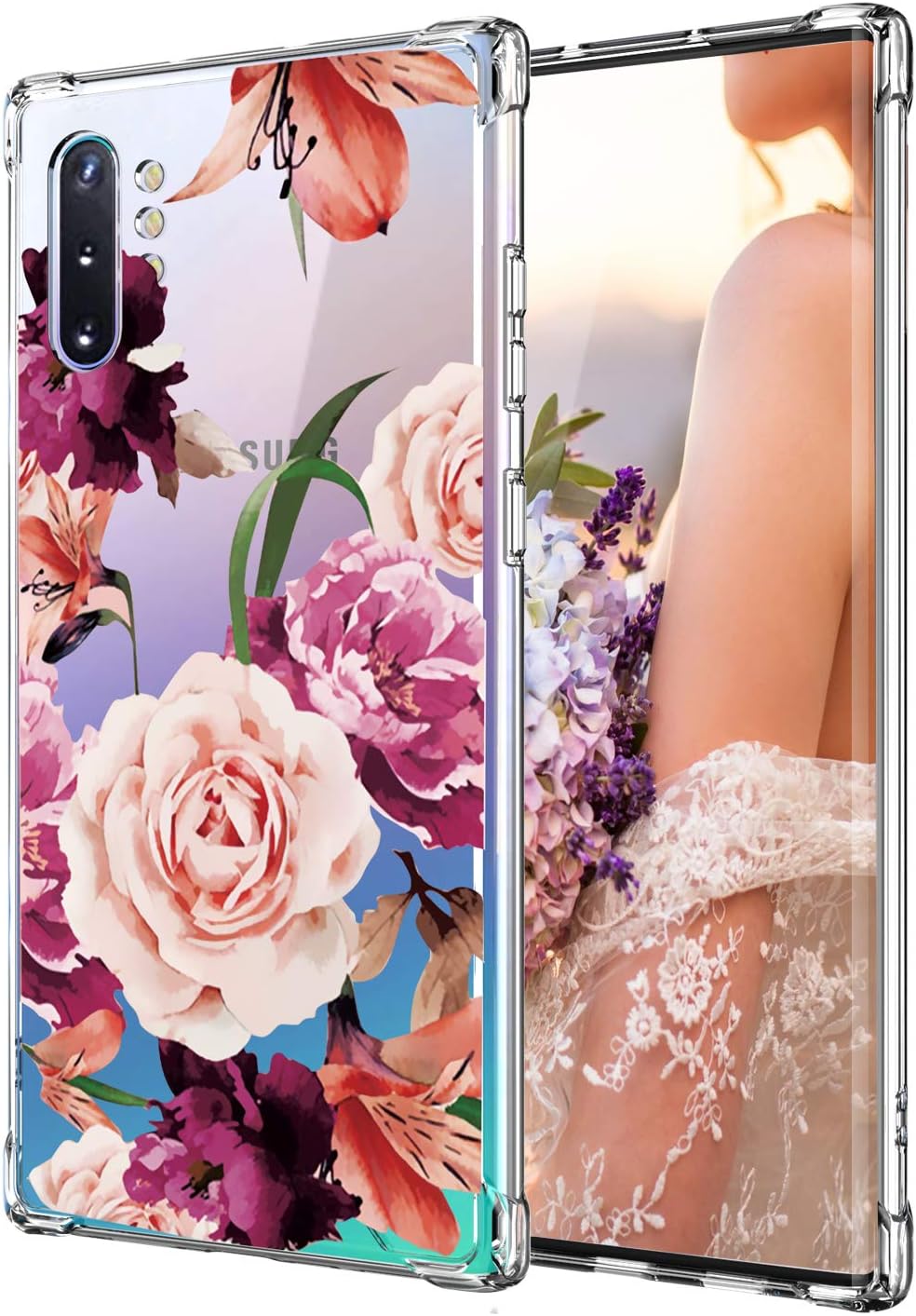Cutebe Case for Galaxy Note 10 Plus,Shockproof Series Hard PC+ TPU Bumper Protective Cover for Samsung Galaxy Note 10 Plus/5G 2019 Release Floral