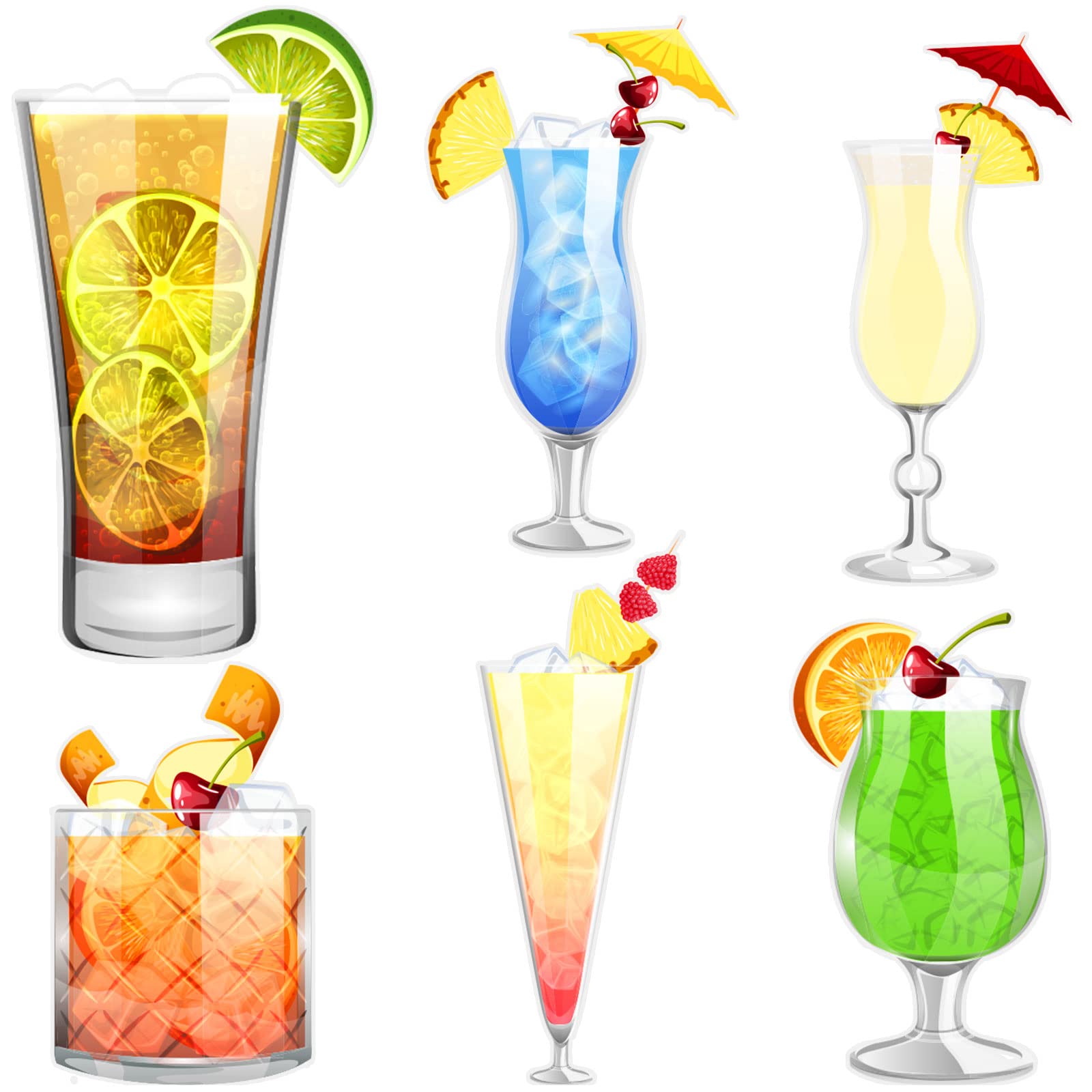 6 Pcs Fruit Drink Cruise Door Magnets Decorations Funny Tropical Lemon Pineapple Cocktail Door Stickers Summer Car Magnets Fridge Decals for Carnival Refrigerator Car Cabin Kitchen