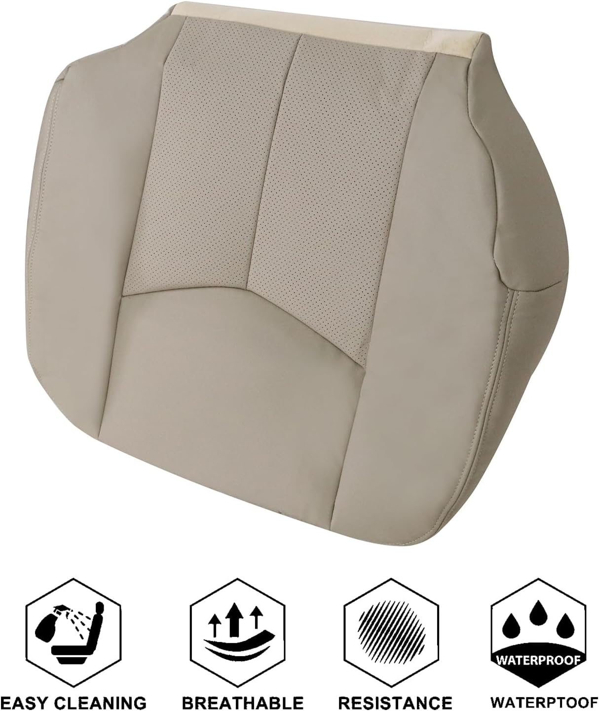 NLQR Front Passenger Side Bottom Replacement Seat Cover Microfiber Leather Tan #152 Compatible with Cadillac Escalade ESV EXT 2003 2004 2005 2006