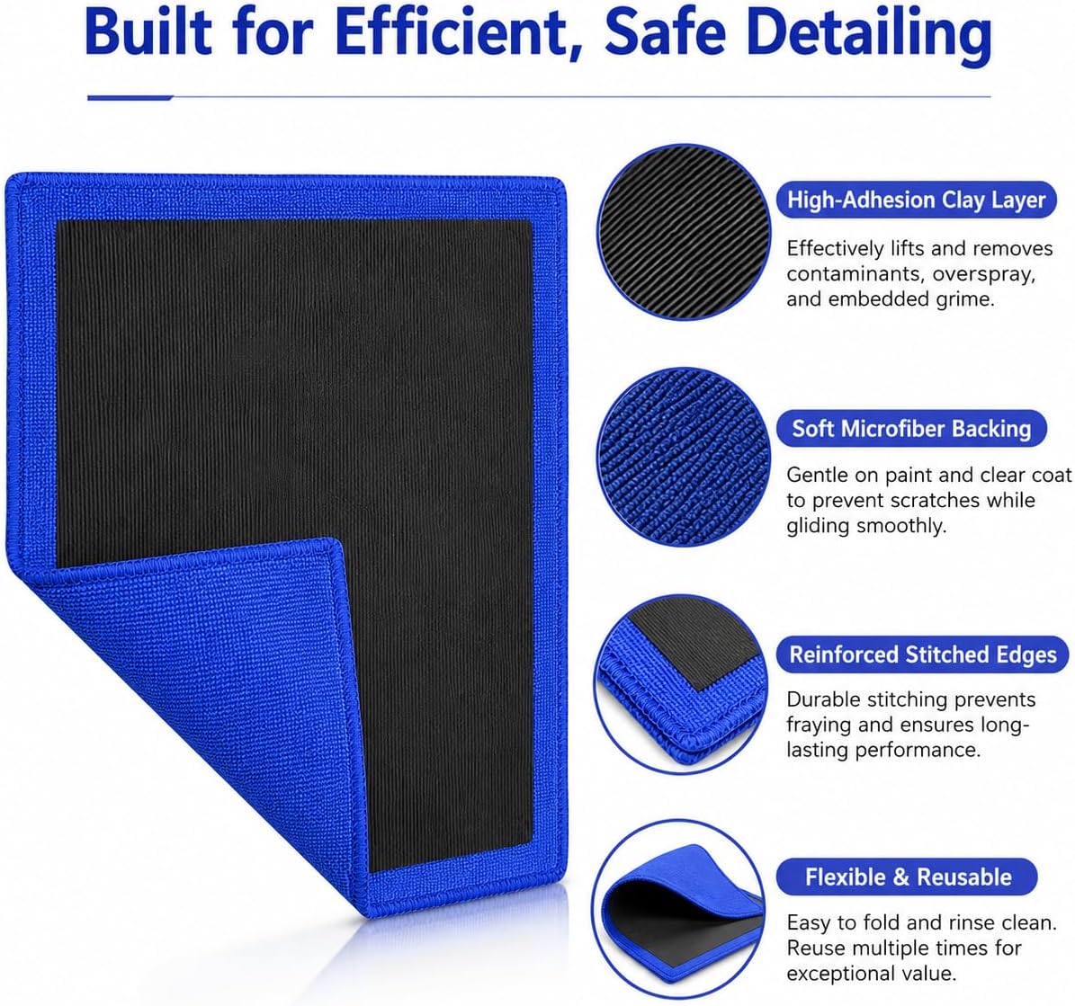 2-Pack 12 x 12 in Clay Towels for Car Detailing, Dual-Sided Microfiber Clay Bar Alternative for Paint, Glass and Smooth Trim