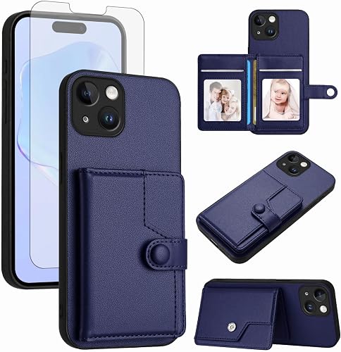 Asuwish Phone Case for iPhone 13 6.1 inch Wallet Cover with Tempered Glass Scree