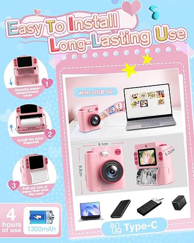 Miniatura 6 de Juguetes de cámara para niños de 3, 4, 5, 6, 7, 8, 9, 10 años, regalo de cumpleaños de Navidad con cámara digital HD 1080P, tarjeta SD de 32 GB,