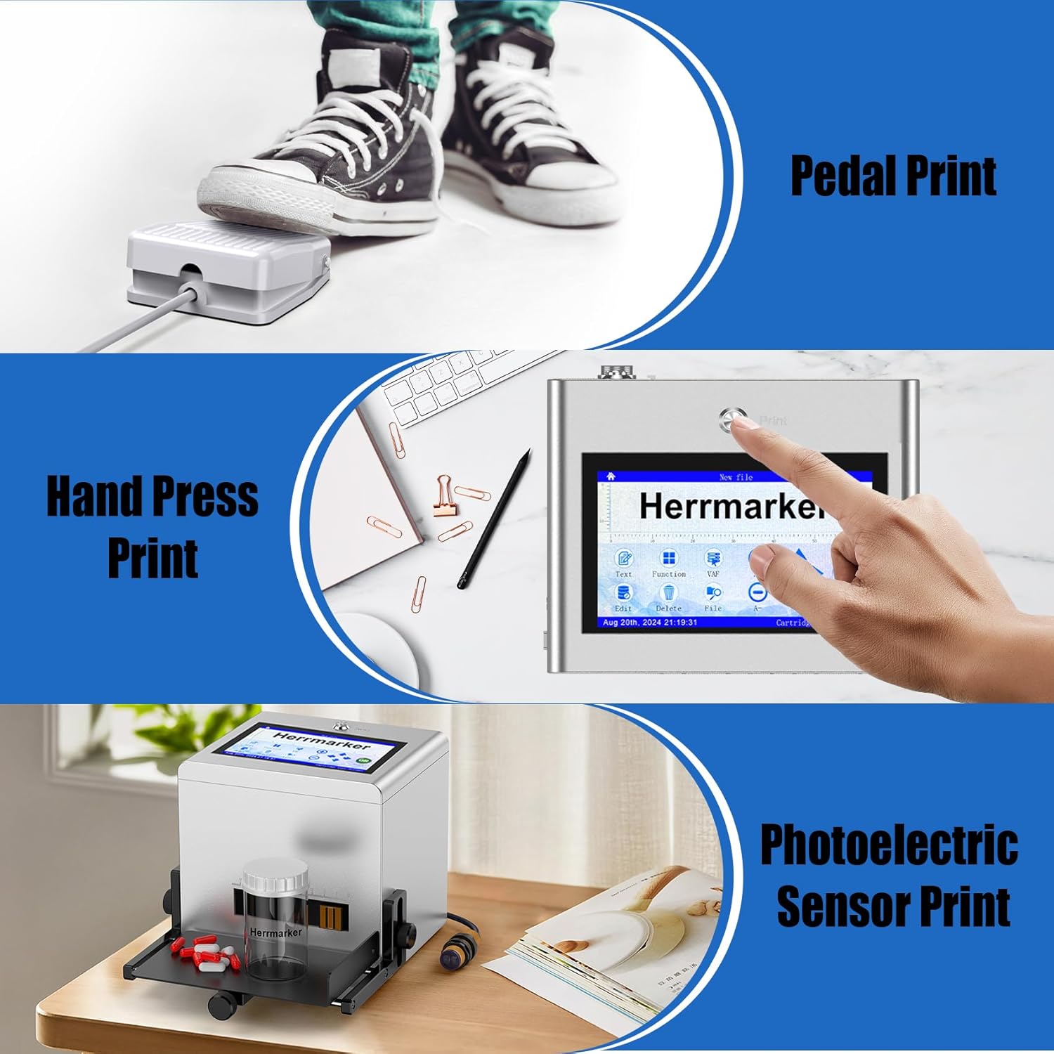 Inkjet Coding Machine with 7" Touch Screen Batch Code Printer with 42ml Quick-drying Ink Cartridge Inkjet Coder for Barcode/QR Code/Batch Lot Number/Picture Date Printer for Various Materials