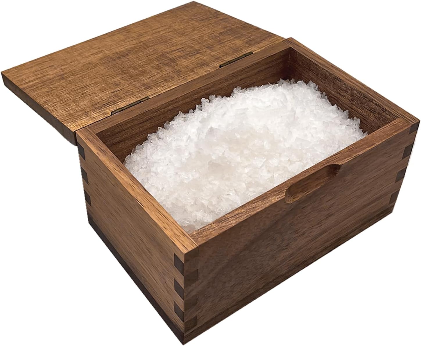 Acacia Wood Salt Cellar Spice Box with Flip Lid Storage Box 5.5 x 3.5 x 3.25, 20 oz Kitchen Container, Salt Keeper for Gourmet Salts, Seasonings, Spices, Grilling & Cooking
