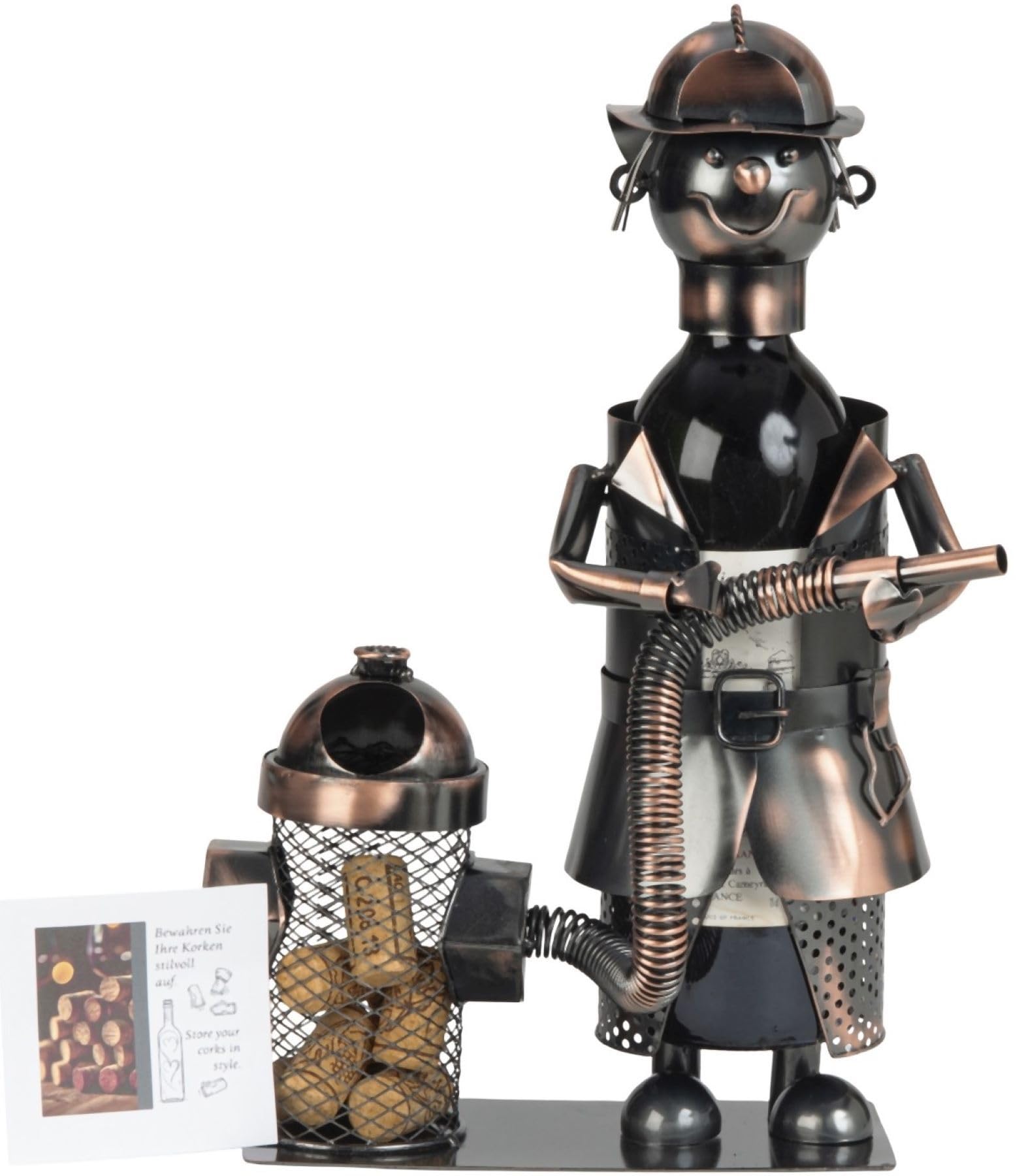 Feuerwehrmann Flaschenhalter Metall - Weinflaschenständer In 21cm Höhe Für Schlanke Flaschen