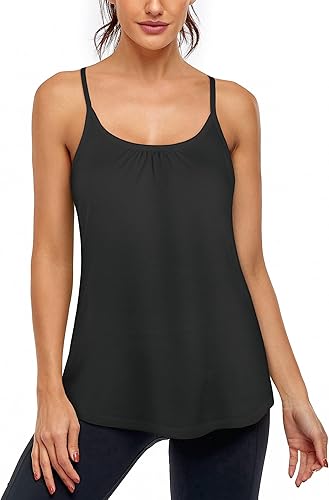 Miniatura 2 de Hibelle Camisetas sin mangas para mujer con espalda cruzada para entrenamiento y yoga con brasier estante incorporado