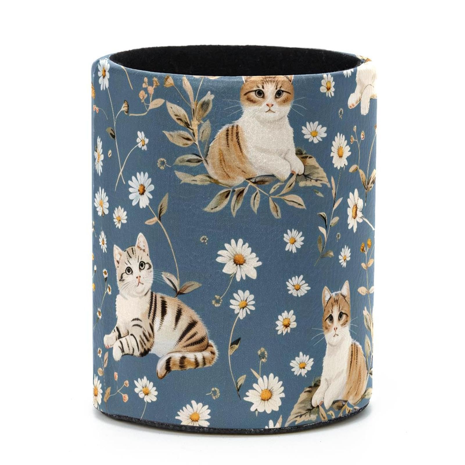 VAPOKF Round Pencil Holders for Desk, Cats Daisies Pen Holders Pen Pot Makeup Brushes Storage Desktop Stationery Supplies Organiser for Home Office