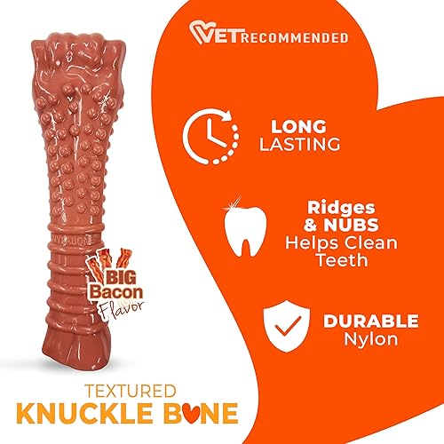 Vista 93 de Nylabone Power Chew Juguete masticable duradero con sabor a pollo, para perros medianos, para masticadores agresivos, huesos indestructibles, M/lobo