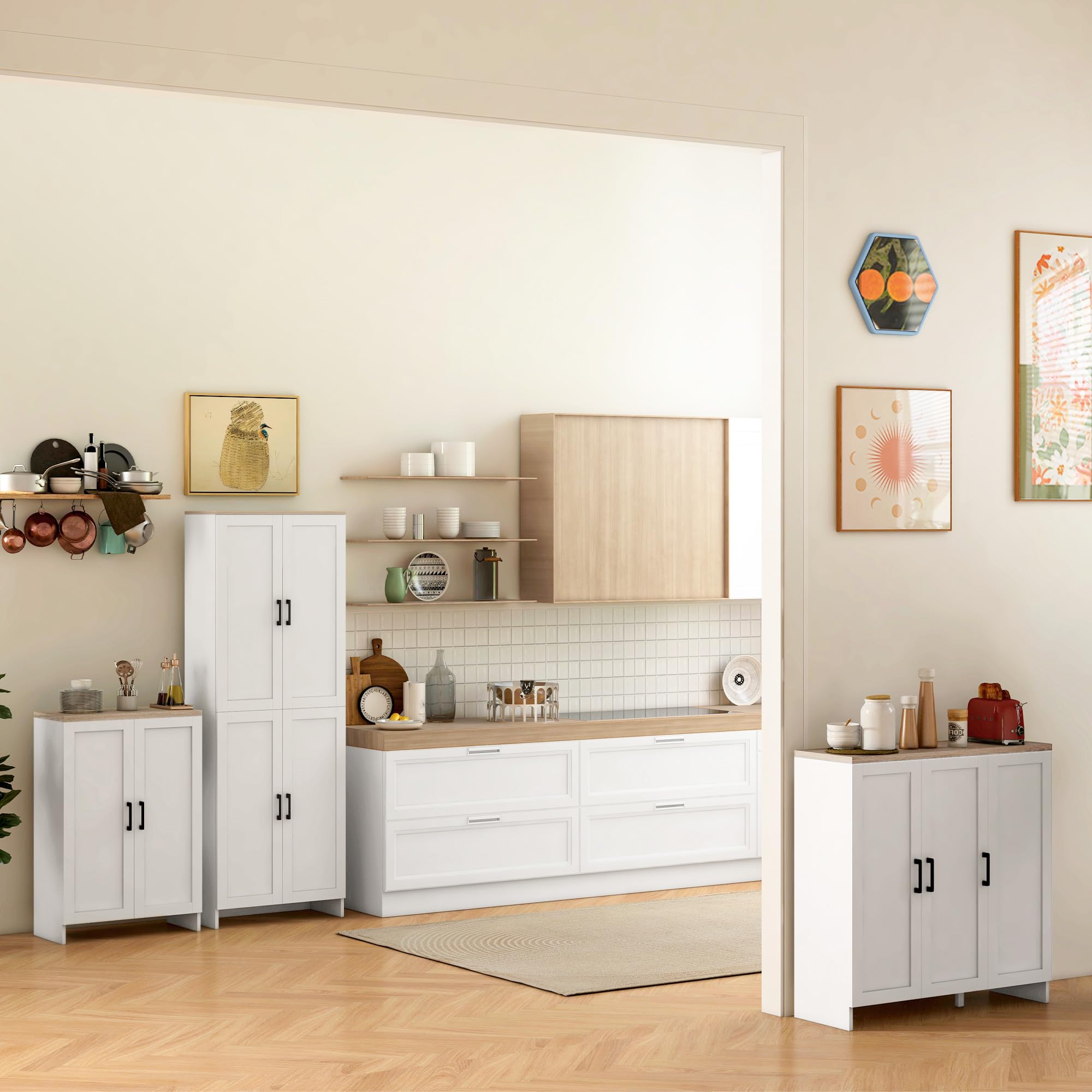 HOMCOM Mobile da cucina a buffet Mobile da cucina a buffet con armadio a due ante e ripiani regolabili, per sala da pranzo e soggiorno, 60 x 30 x 90 cm, bianco