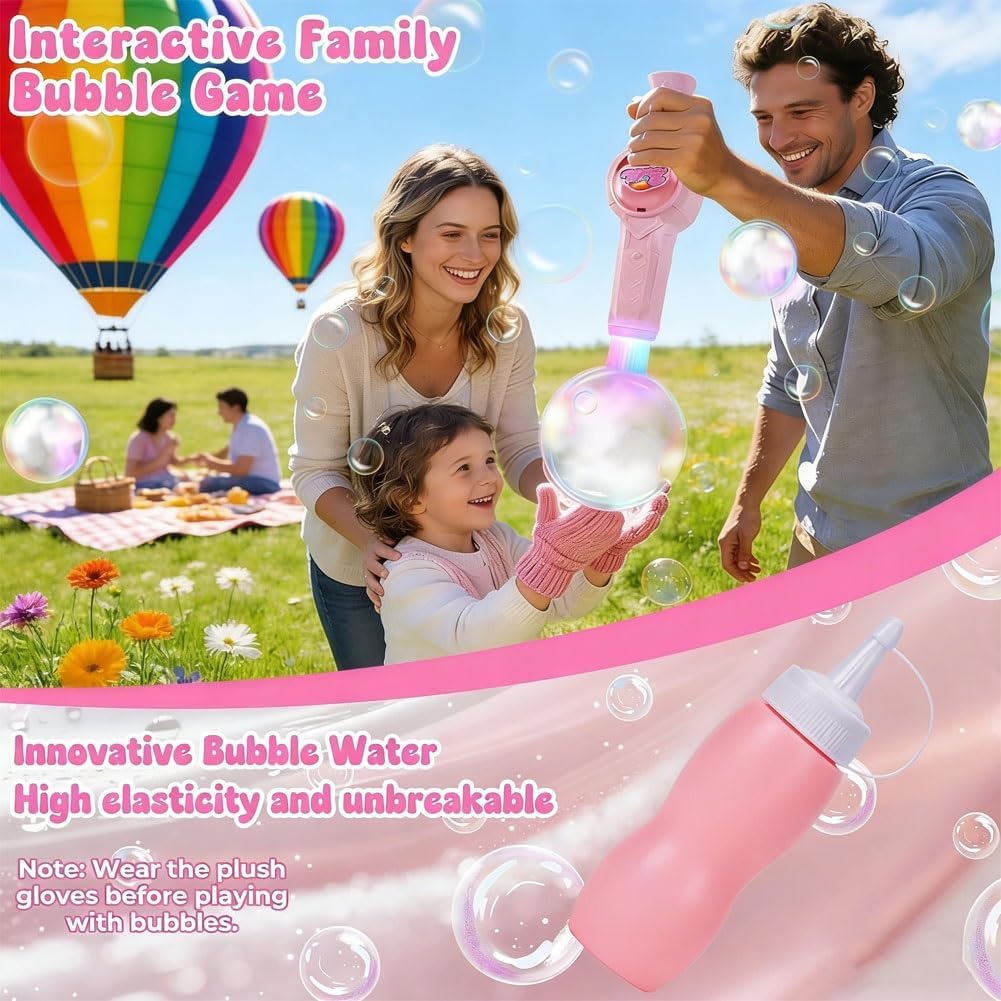 Elastic Bubble Fog Wand Rechargeable Smoke Fog Bubble Machine for Kids Interactive STEM Toy Touchable Magic Bubble Blower with Colorful Lights Music Birthday Gift for Summer Outdoor Party Fun(B-Pink)