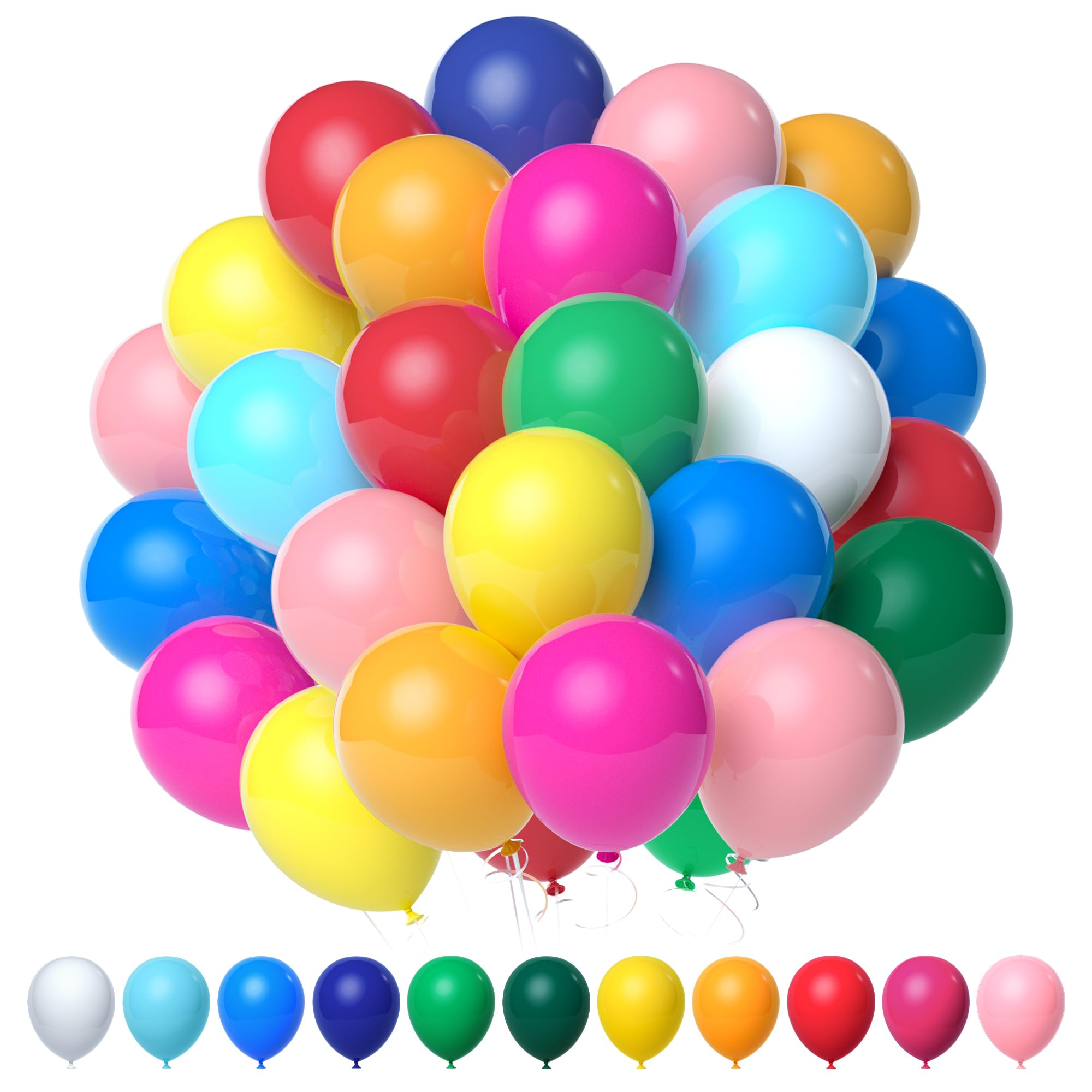 Elalove 110 Stück Luftballons Bunt 11 Farben 27cm Latex Ballons Luftballon Geburtstag Partydekoration Karneval Hochzeit Valentinstag Theme Party Luftballons Pastellfarben Weiß Gold