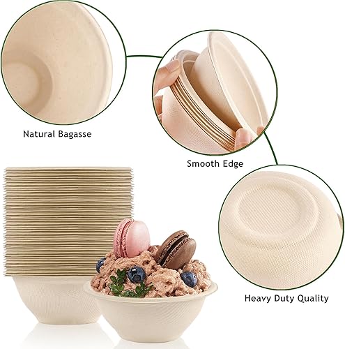 Miniatura 4 de Ocmoiy Paquete de 150 tazones de papel desechables de 8 onzas, cuencos de comida compostables pequeños, resistentes, ecológicos, para servir