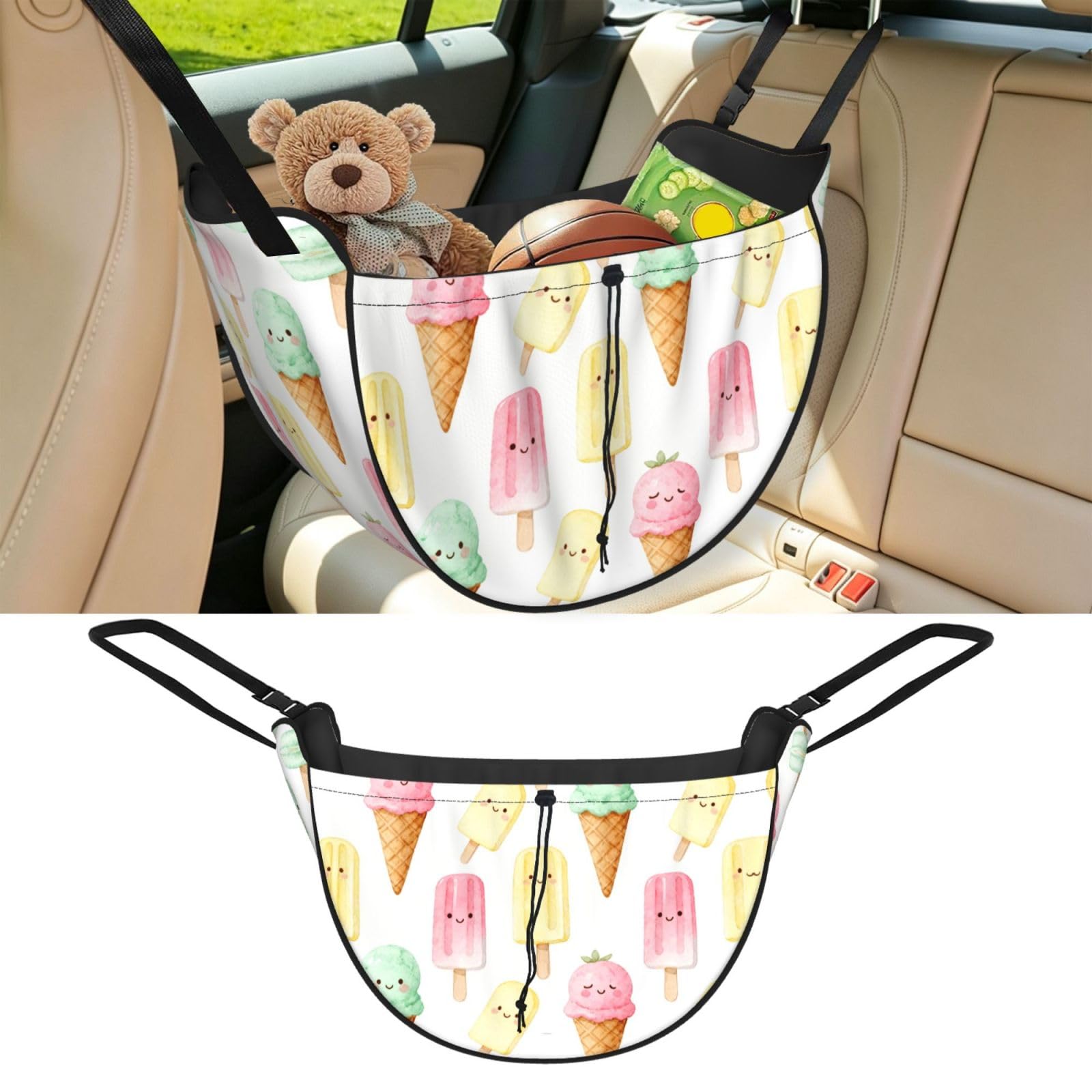 Cntdbu Black Ice Cream Paradise Car Seat Organizer-Backseat Storage Bag For Travel