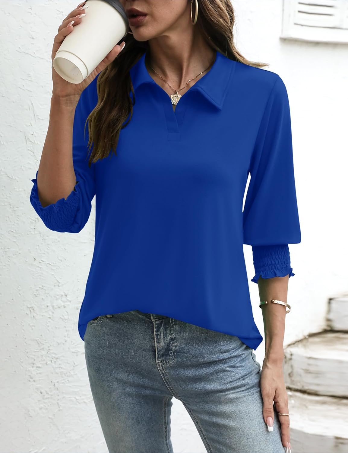 Ivicoer Womens 3/4 Length Sleeves Polo Shirts Collared Tops Business Casual Blouses Basic Tees Trendy Outfits Spring Clothes - Image 4