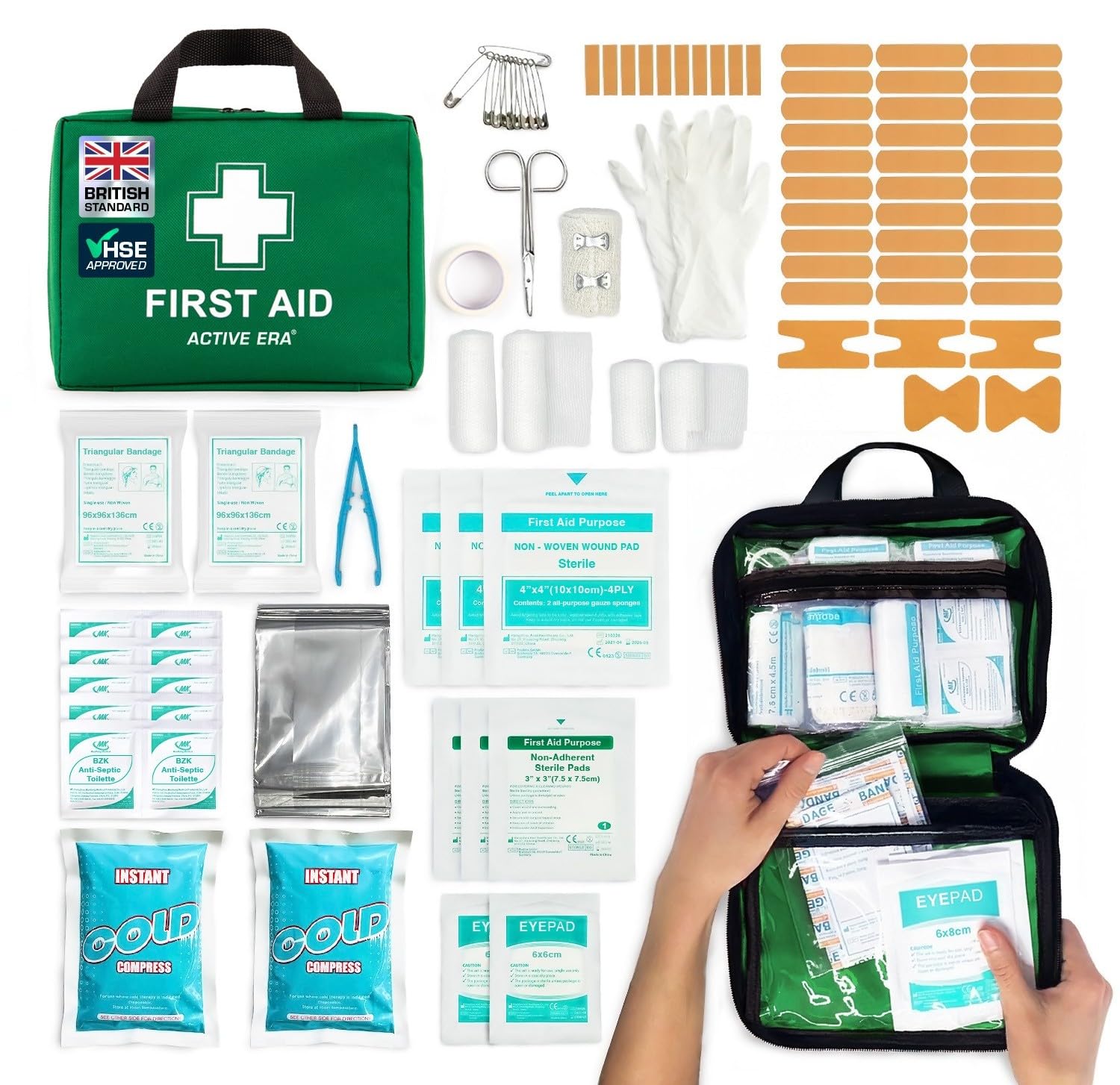 90 Piece Premium First Aid Kit Bag - Includes Eyewash, 2 x Cold (Ice) Packs and Emergency Blanket for Home, Office, Car, Caravan, Workplace, Travel