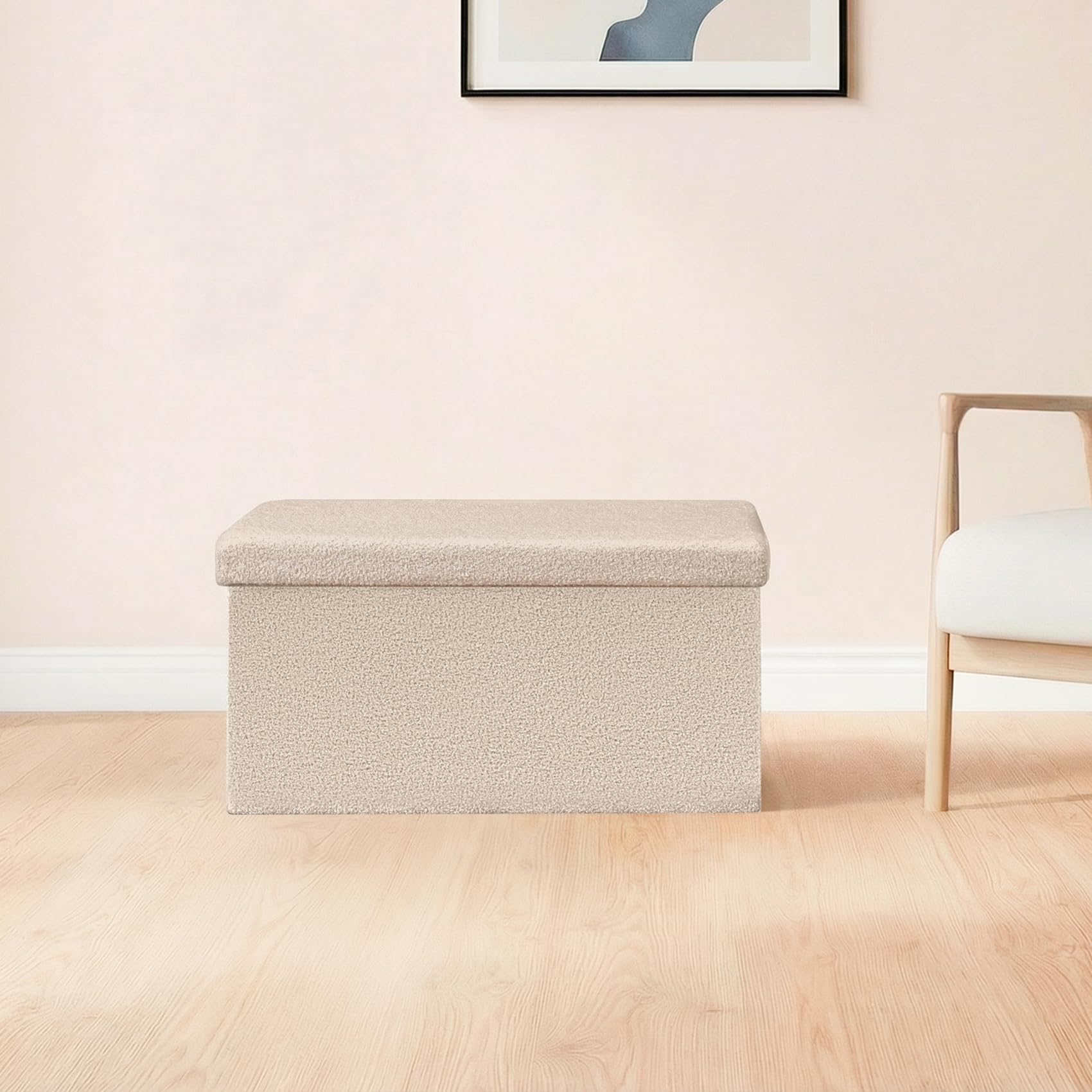 Bonlife Faltbarer Sitzhocker mit Stauraum, Faltbare Sitzbank, Webpelz Fußbank Truhen Aufbewahrungsbox, Fleece, Beige,80x40x40cm