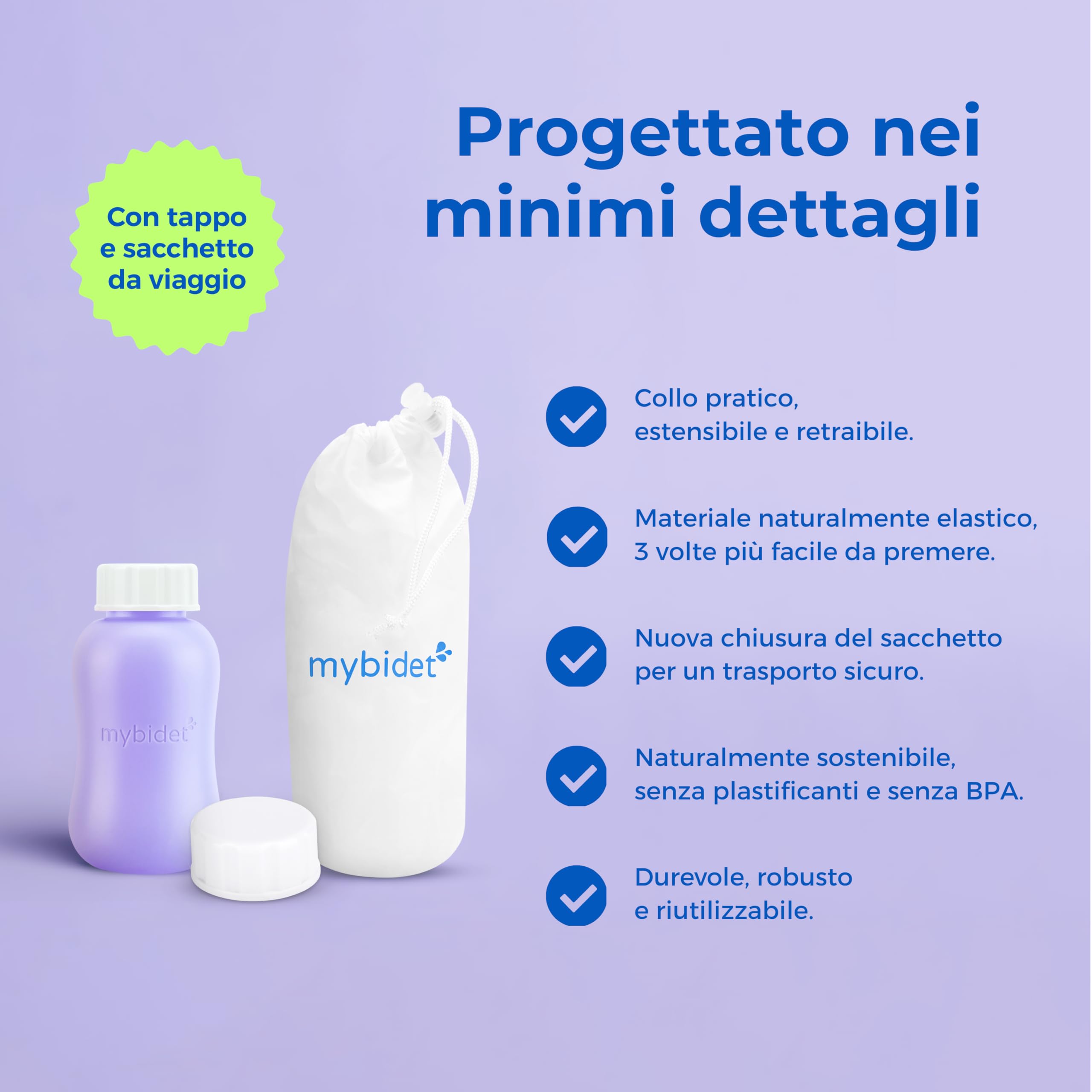 Doccia Intima 3.0 Po con Borsa da Viaggio e Coperchio, Facile da Premere, per Gravidanza, Puerperio, Glutei Doloranti, Bidet o Doccia Popo, Materiali Ecologici e BPA-free, Viola