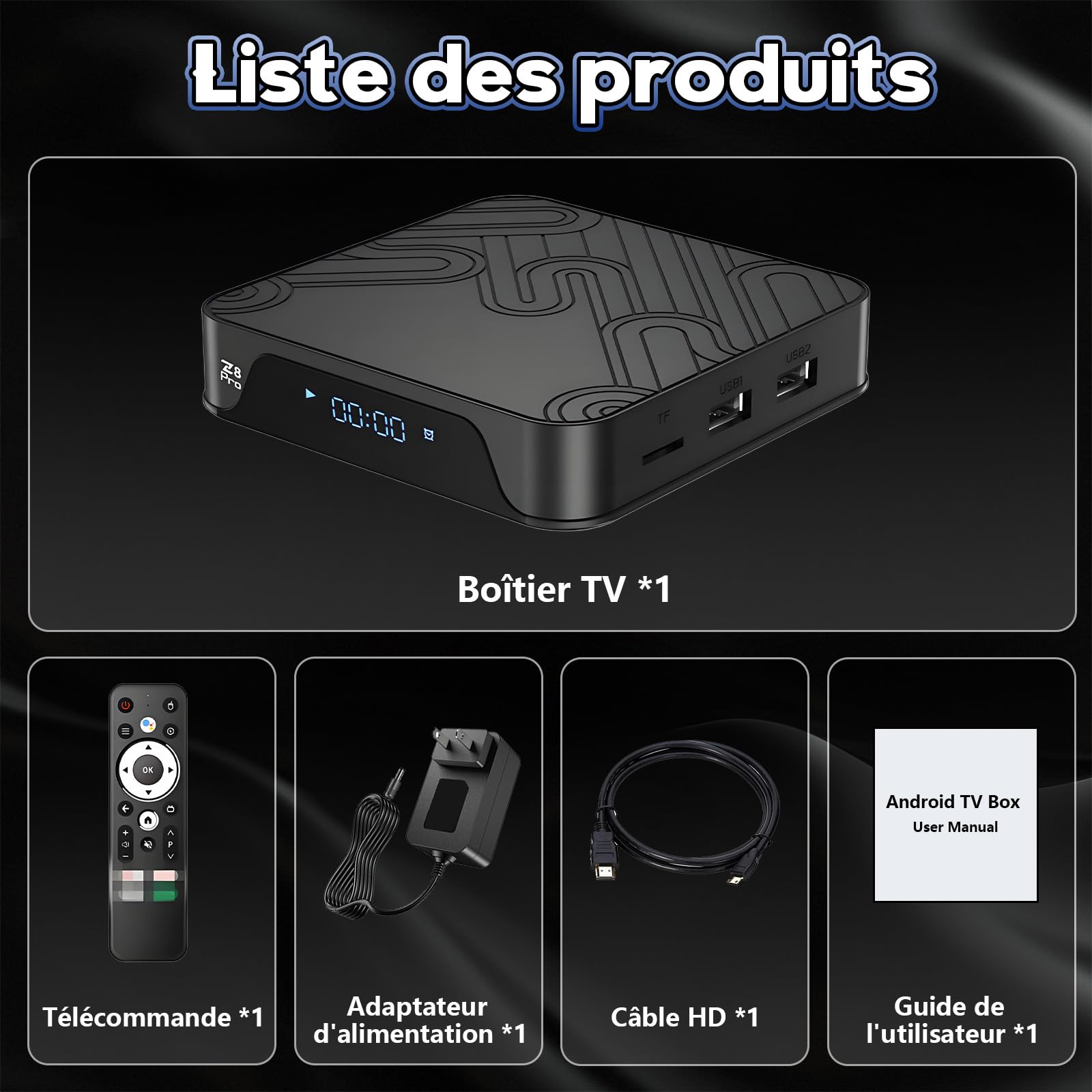 Z8 Pro Android TV Box 4G,4K HDR Android 10/12 Box pour Le déplacement Support HD 2.0 Max à la Sortie 8K,Streaming Box avec GPU Mali-G31,Smart TV Box Stockage USB Externe Max à 2TB