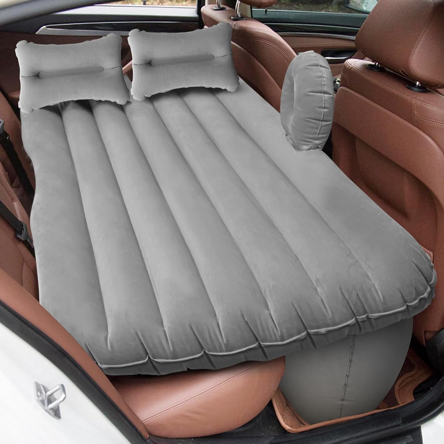 Premium Car Inflatable Bed with Pump & 2 Air Pillow|Quick Inflatable Back Seat Bed|Car Inflatable Mattress|Car Bed Mattress|Car Bed For Kids,Travel,Trips,Camping,Picnic,Pool &Beach|Universal Fit|Grey/