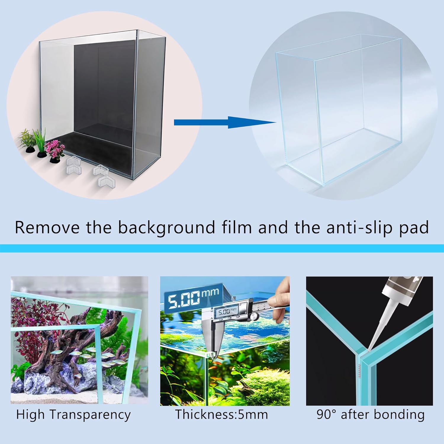 High-Clarity 3.5 Gallon Fish Tank 30 * 15 * 30CM - Low Iron Glass Aquarium with Space-Saving Thin & Narrow Designs | Includes Non-Slip Mat, Corner Guards + Decor | Ideal for Desktop/Bathroom